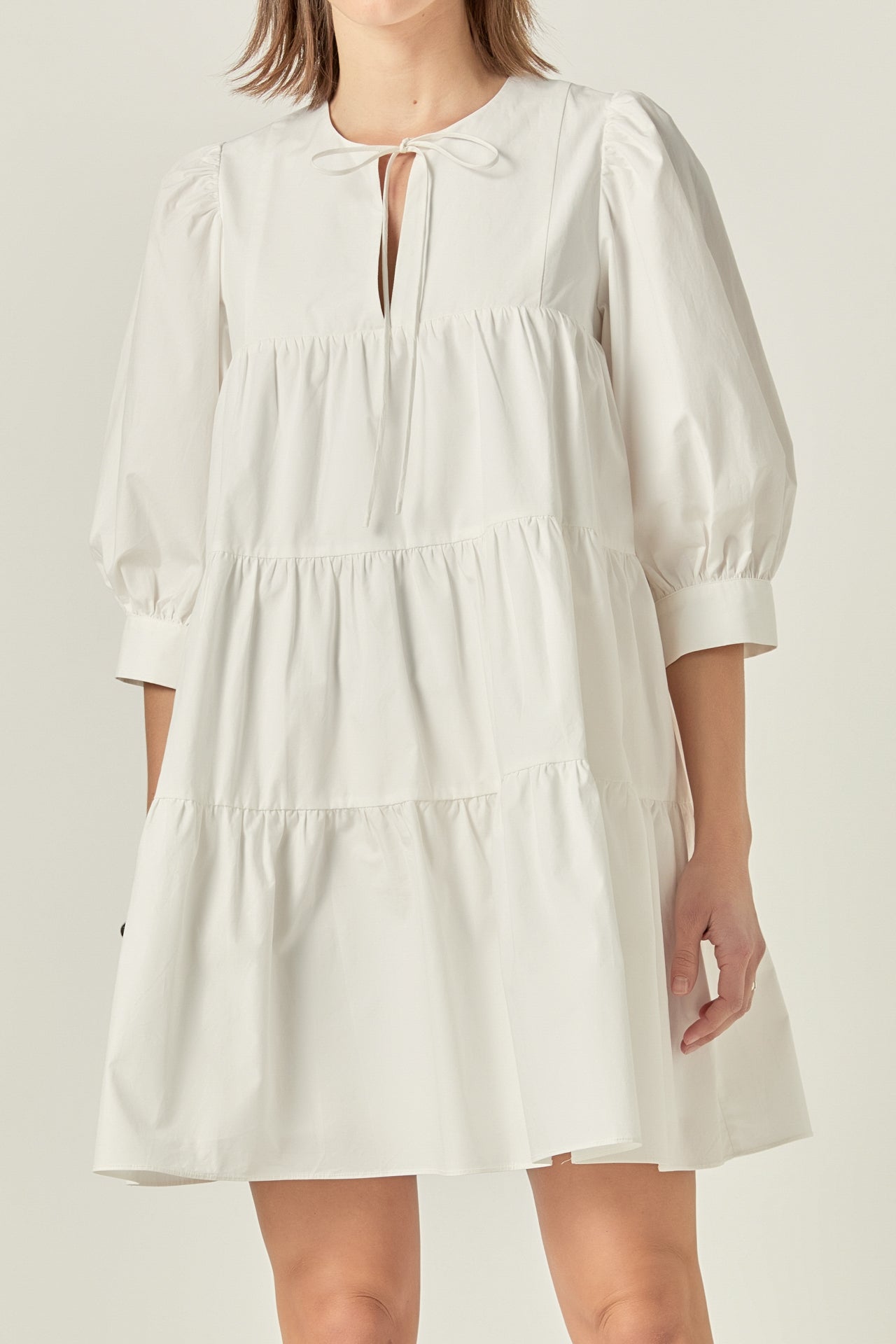 ENGLISH FACTORY - Blouson Sleeve Poplin Mini Dress - DRESSES available at Objectrare