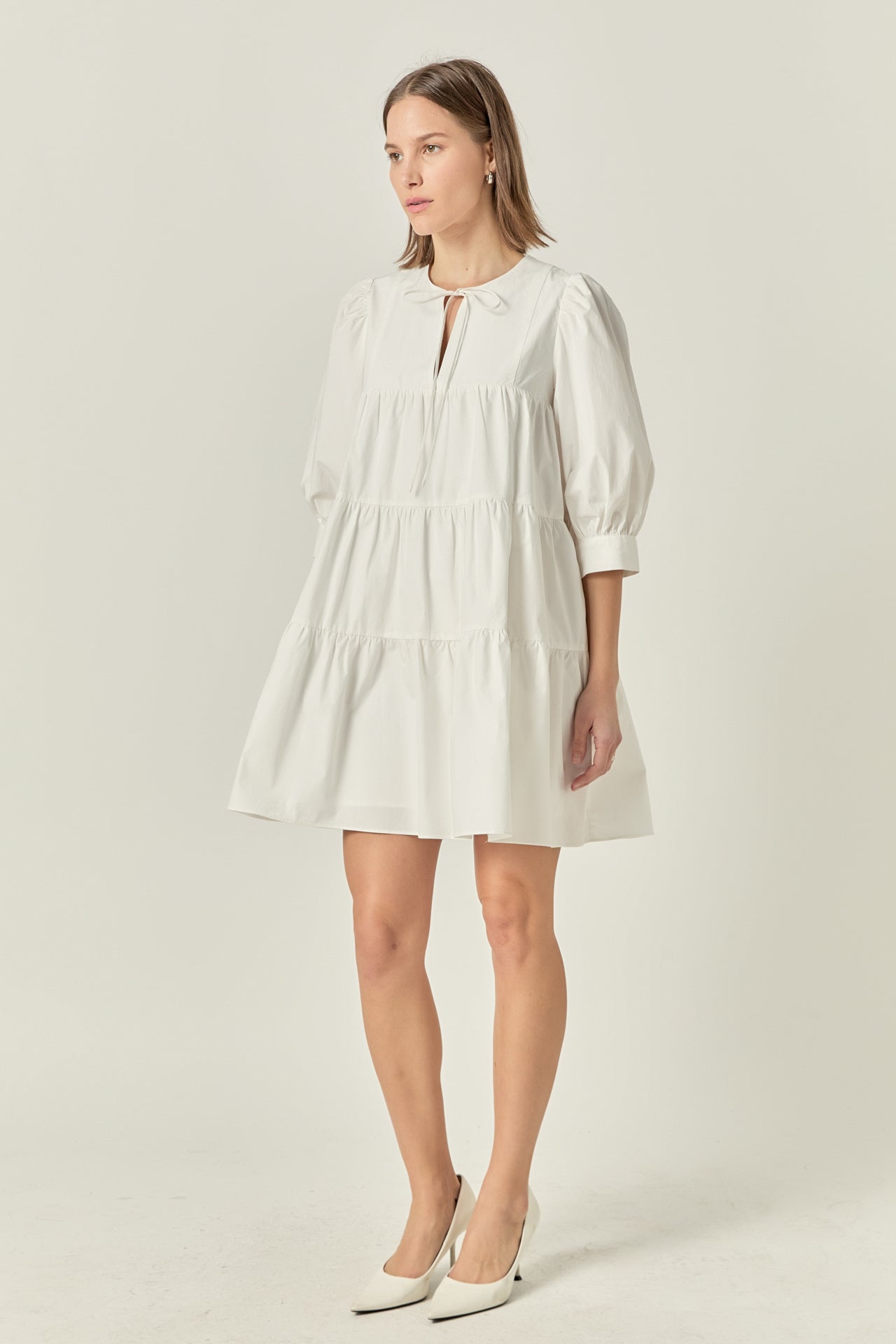 ENGLISH FACTORY - Blouson Sleeve Poplin Mini Dress - DRESSES available at Objectrare