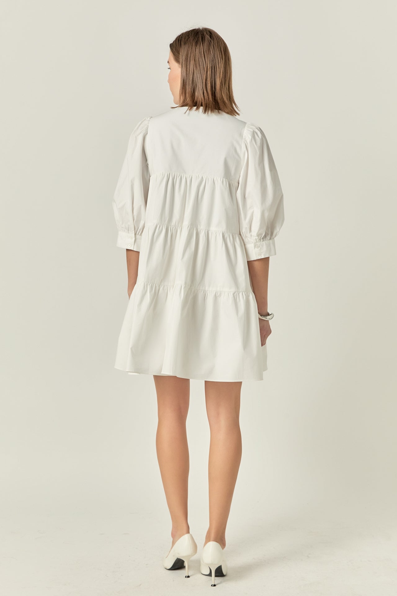 ENGLISH FACTORY - Blouson Sleeve Poplin Mini Dress - DRESSES available at Objectrare
