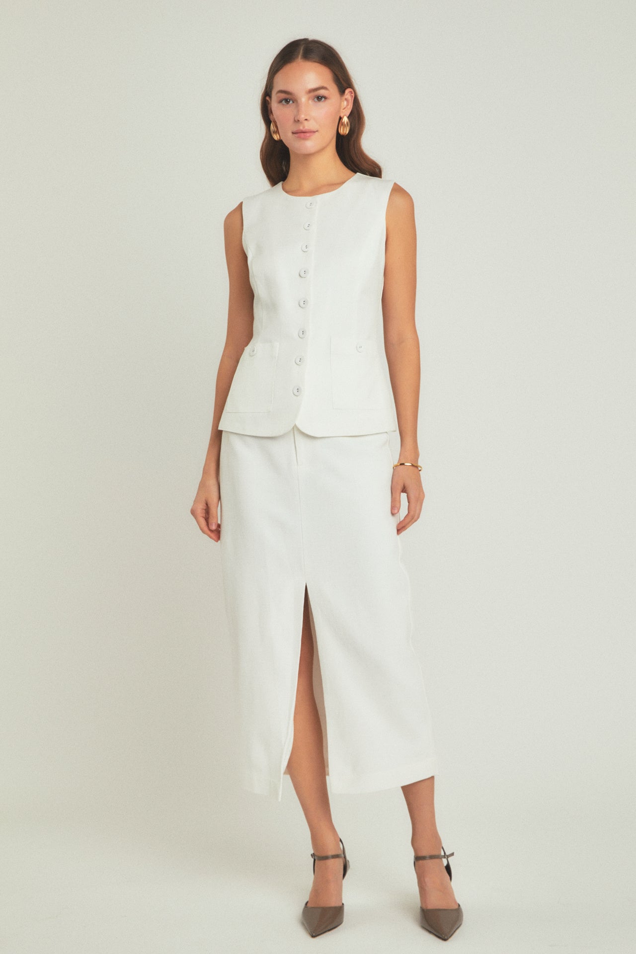 ENDLESS ROSE - Front Slit Linen Midi Skirt - SKIRTS available at Objectrare