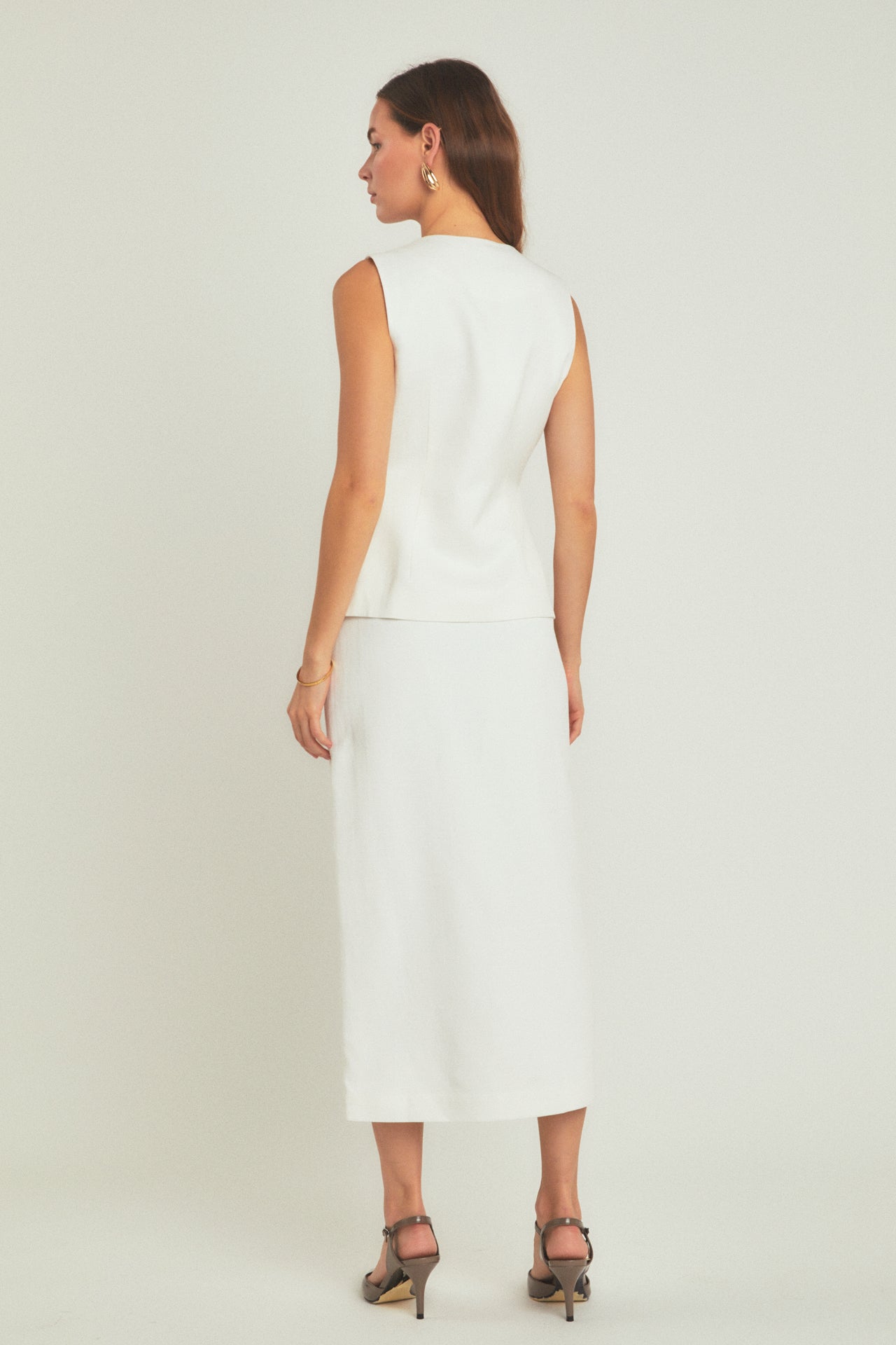 ENDLESS ROSE - Front Slit Linen Midi Skirt - SKIRTS available at Objectrare
