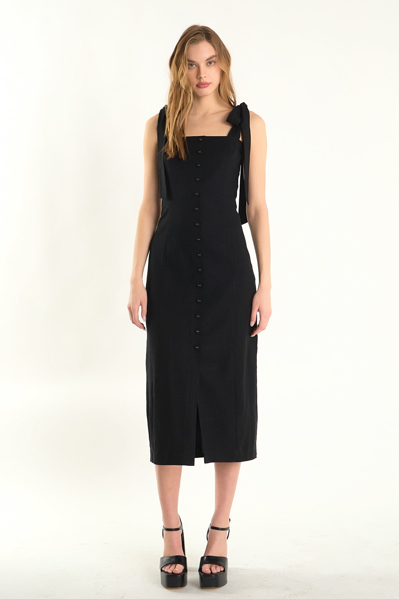 ENDLESS ROSE - Celeste Linen Bow Tie Maxi Dress - DRESSES available at Objectrare