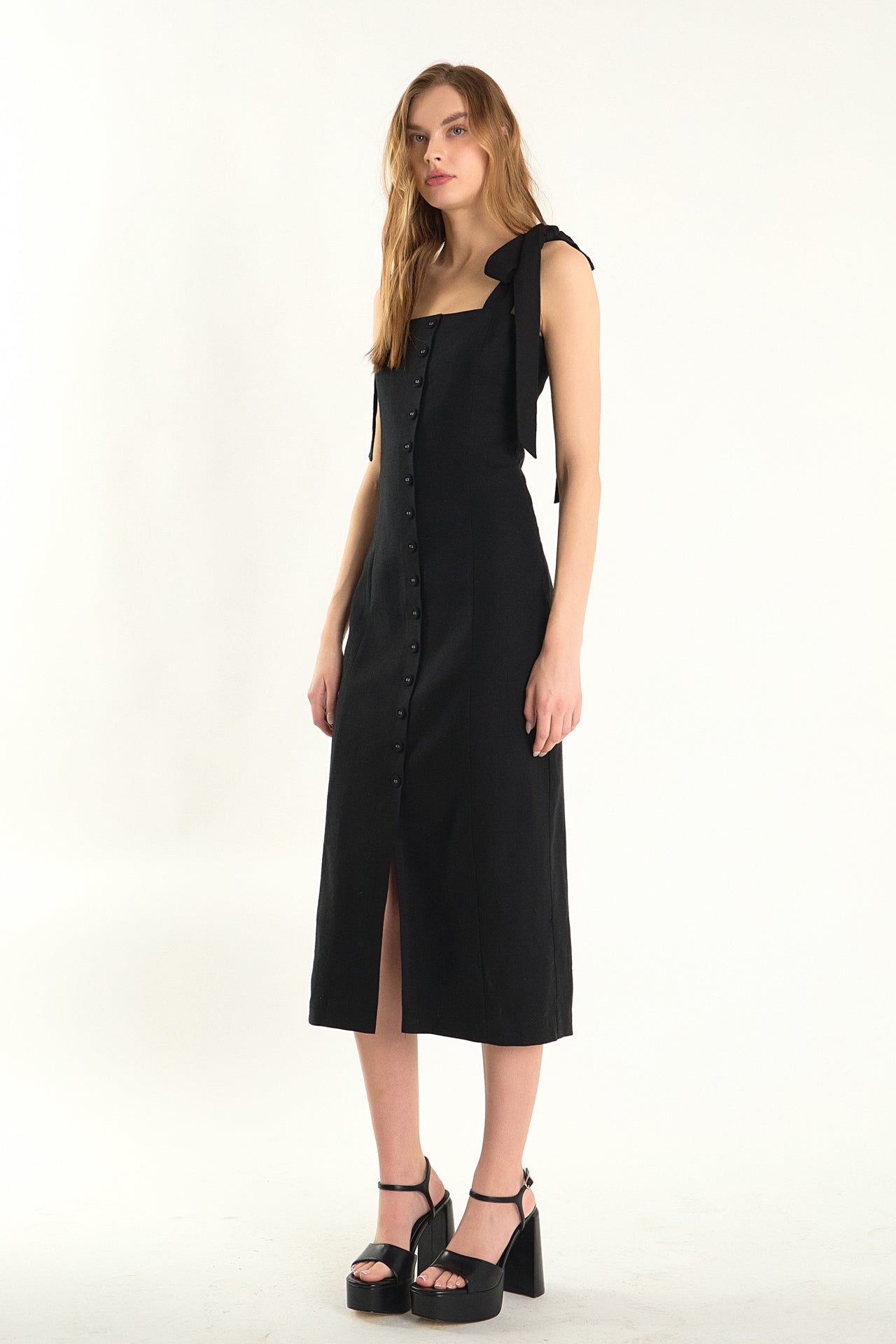 ENDLESS ROSE - Celeste Linen Bow Tie Maxi Dress - DRESSES available at Objectrare