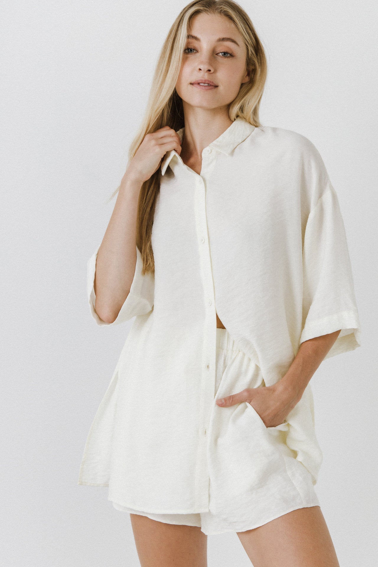 GREY LAB - Oversized Linen Button Up Shirt - TOPS available at Objectrare