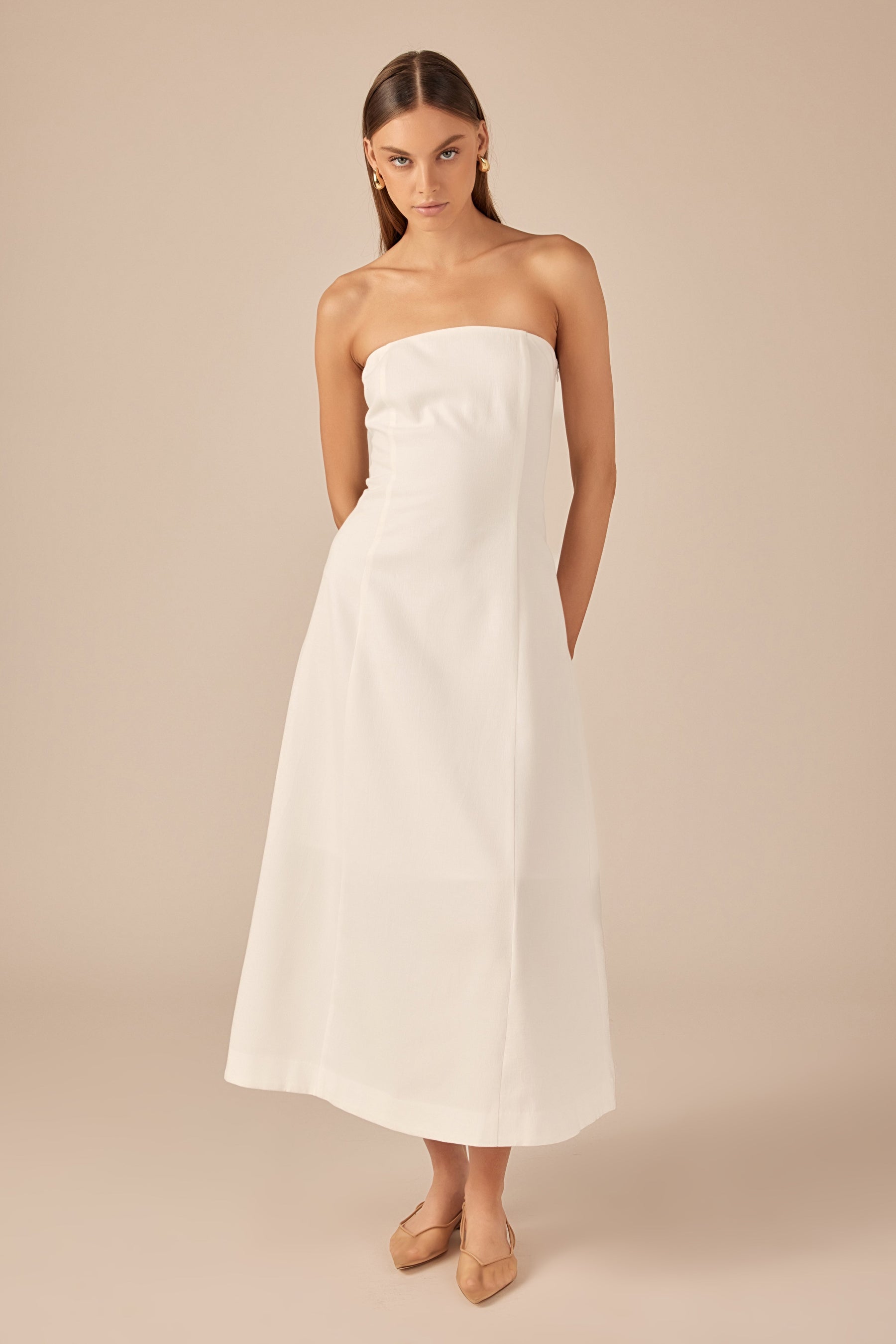 ENDLESS ROSE - Whitney Linen Strapless Dress - DRESSES available at Objectrare