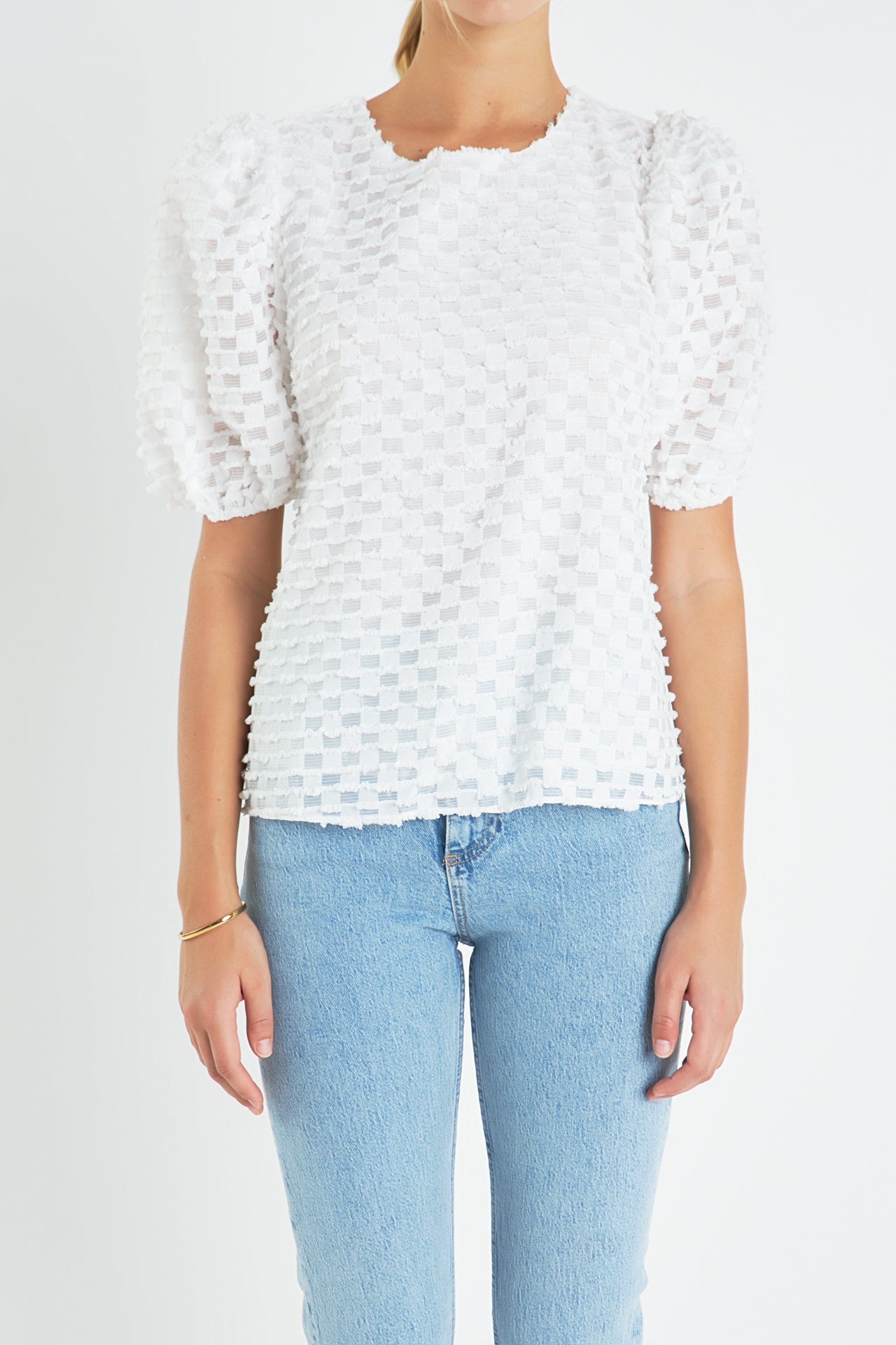 ENGLISH FACTORY - Textured Puff Sleeve Top - TOPS available at Objectrare