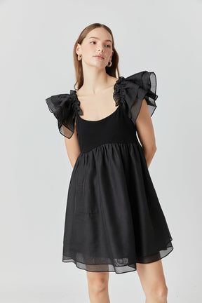 ENDLESS ROSE - Organza Sleeve Mini Dress - DRESSES available at Objectrare