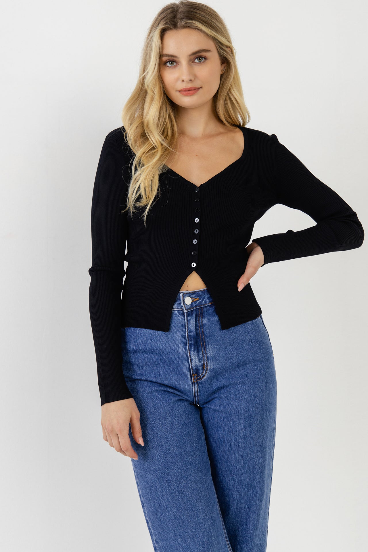 ENDLESS ROSE - Button Down Corset Detail Knit Top - TOPS available at Objectrare