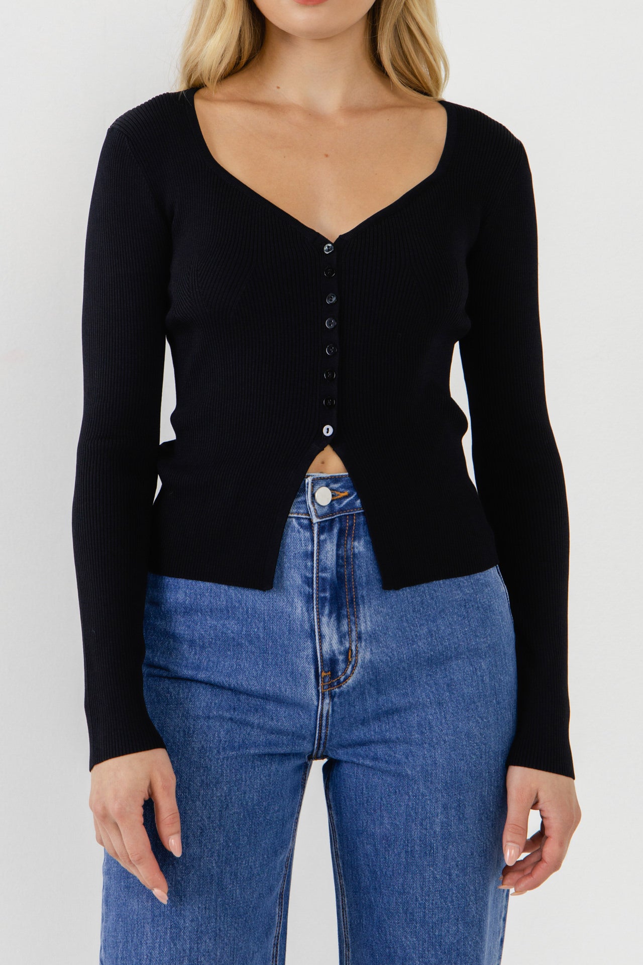 ENDLESS ROSE - Button Down Corset Detail Knit Top - TOPS available at Objectrare