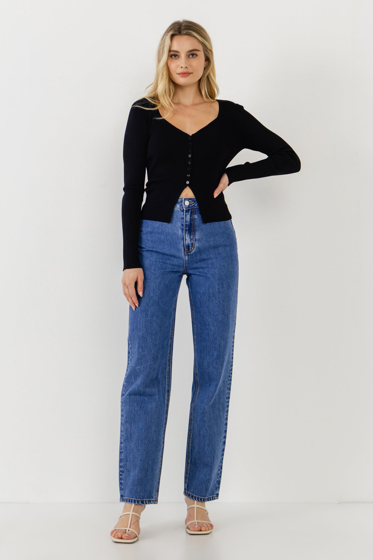 ENDLESS ROSE - Button Down Corset Detail Knit Top - TOPS available at Objectrare
