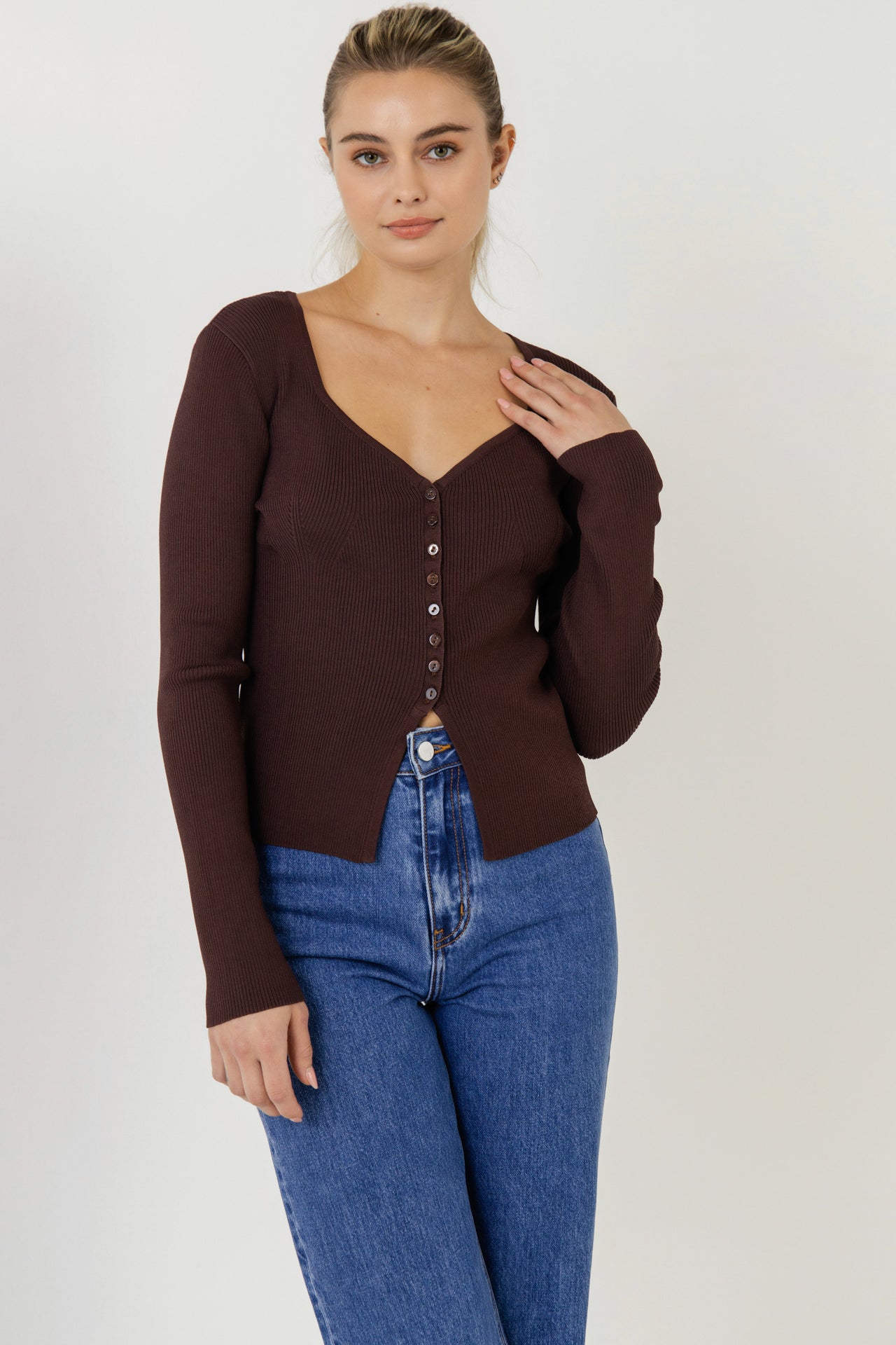 ENDLESS ROSE - Button Down Corset Detail Knit Top - TOPS available at Objectrare