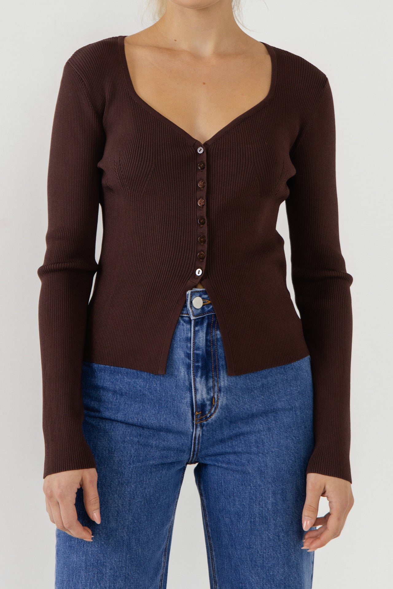 ENDLESS ROSE - Button Down Corset Detail Knit Top - TOPS available at Objectrare