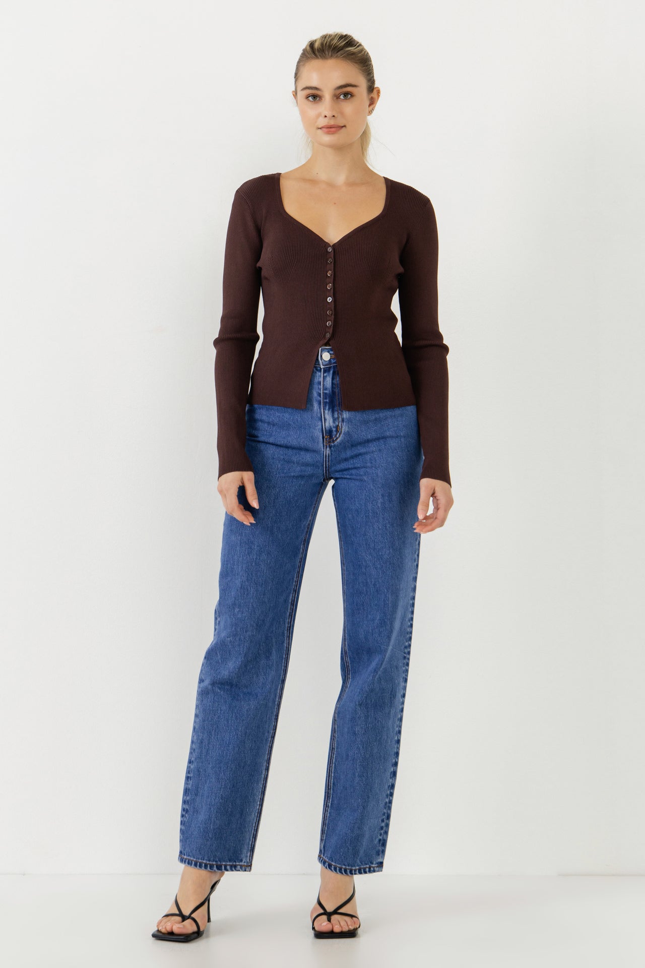 ENDLESS ROSE - Button Down Corset Detail Knit Top - TOPS available at Objectrare