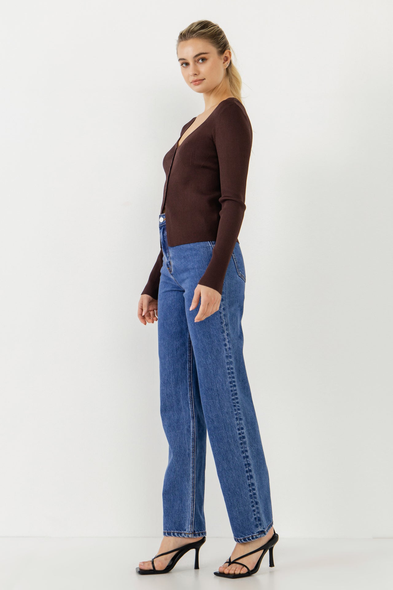 ENDLESS ROSE - Button Down Corset Detail Knit Top - TOPS available at Objectrare