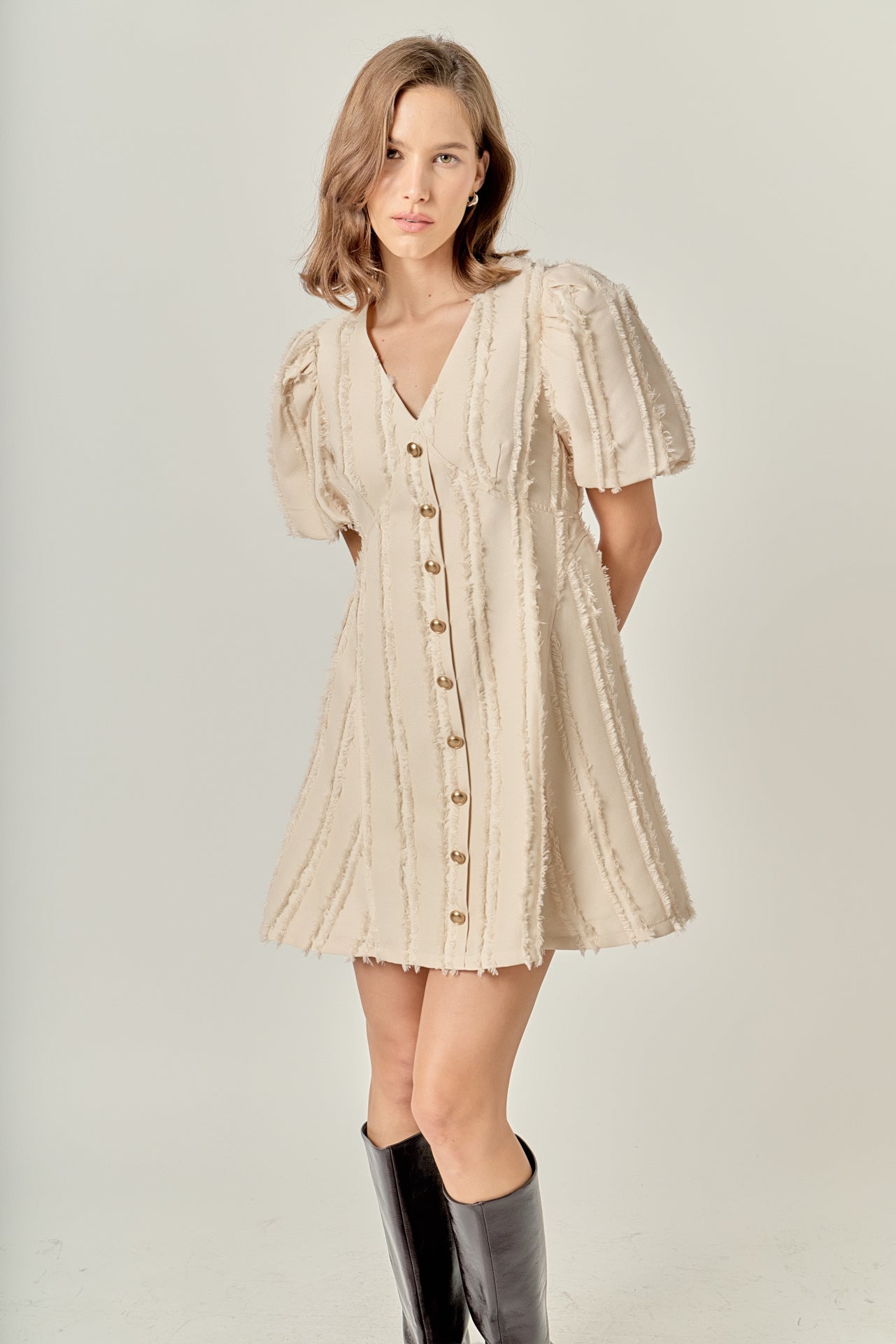 ENGLISH FACTORY - Textured Buttoned Mini Dress - DRESSES available at Objectrare
