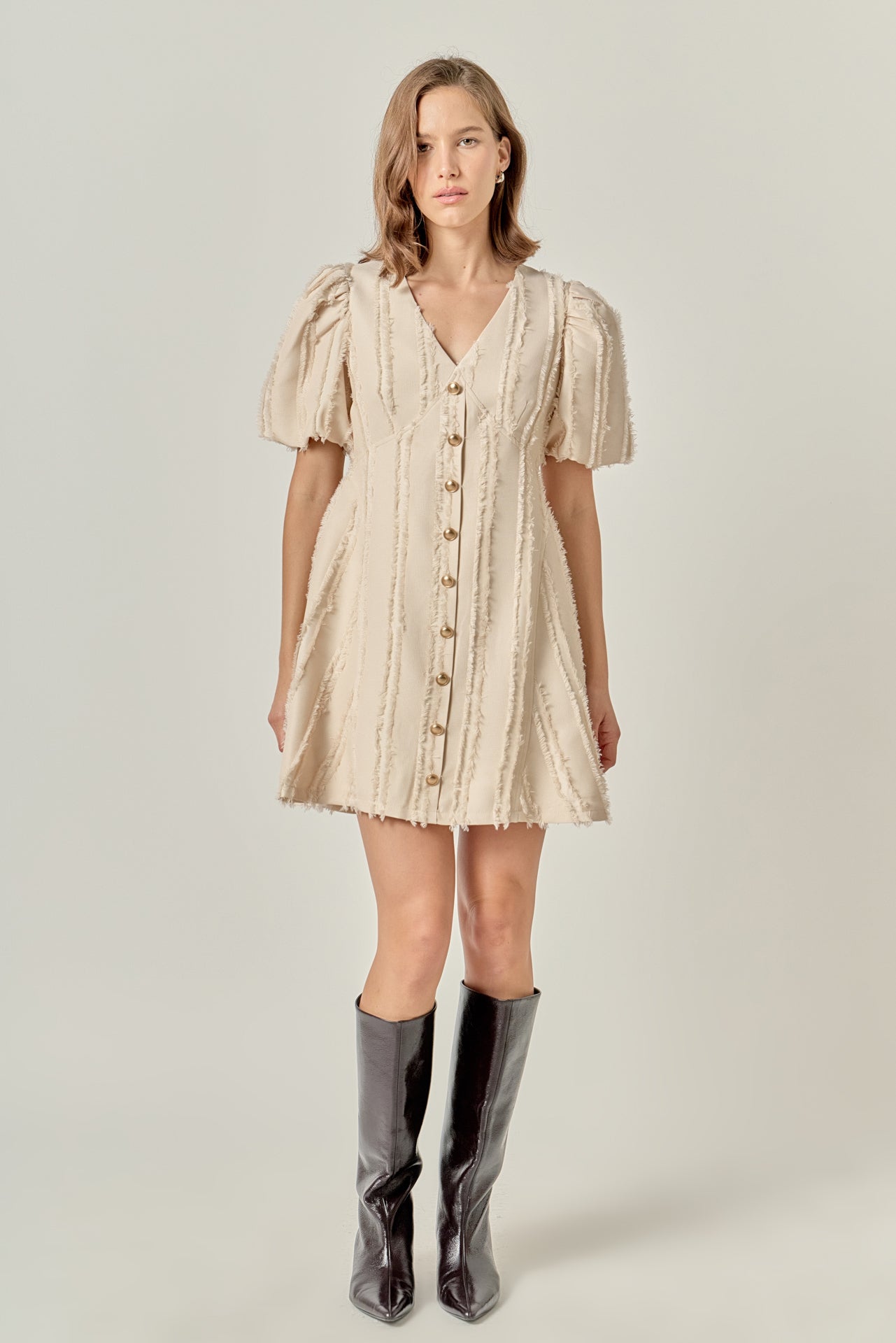 ENGLISH FACTORY - Textured Buttoned Mini Dress - DRESSES available at Objectrare