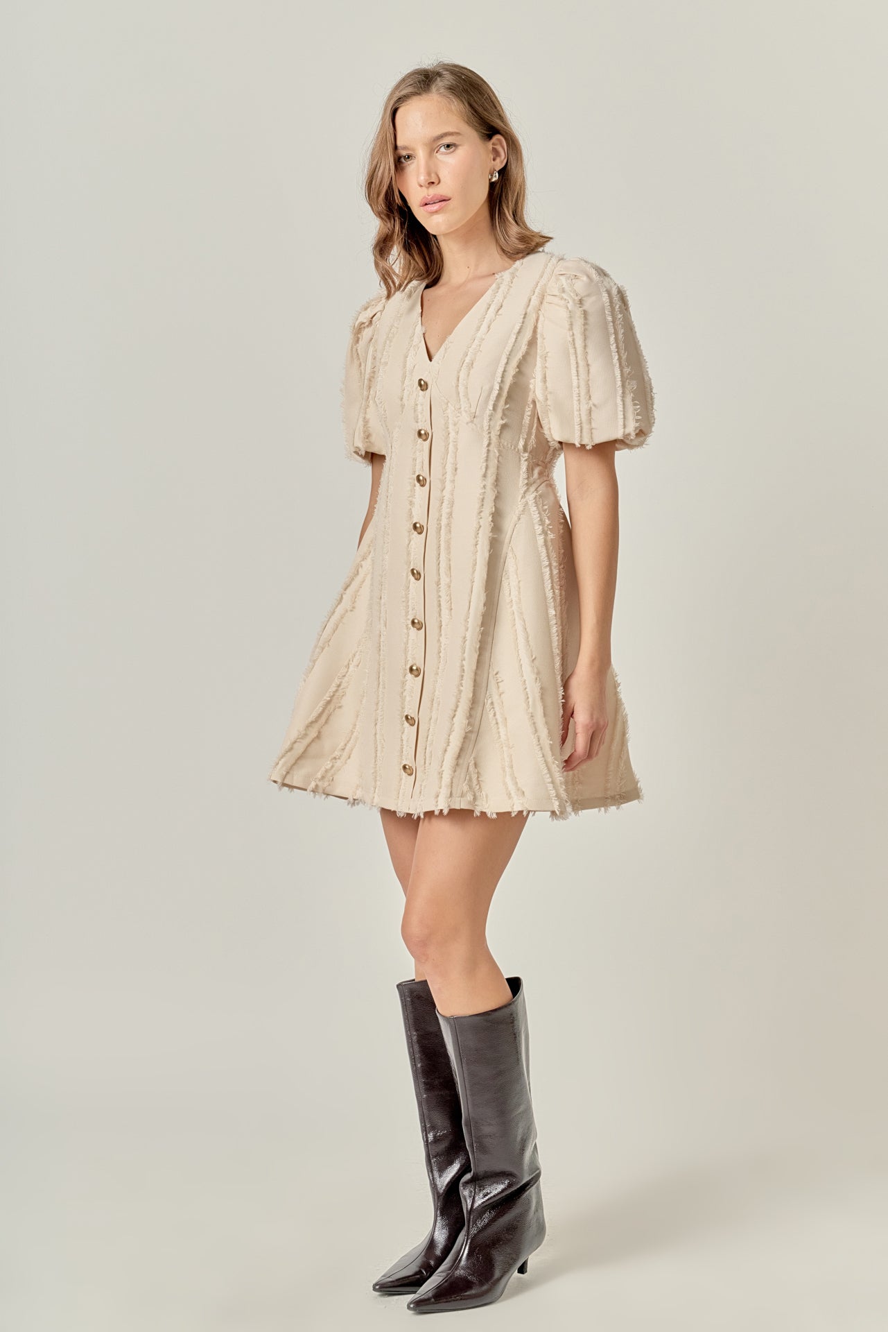 ENGLISH FACTORY - Textured Buttoned Mini Dress - DRESSES available at Objectrare