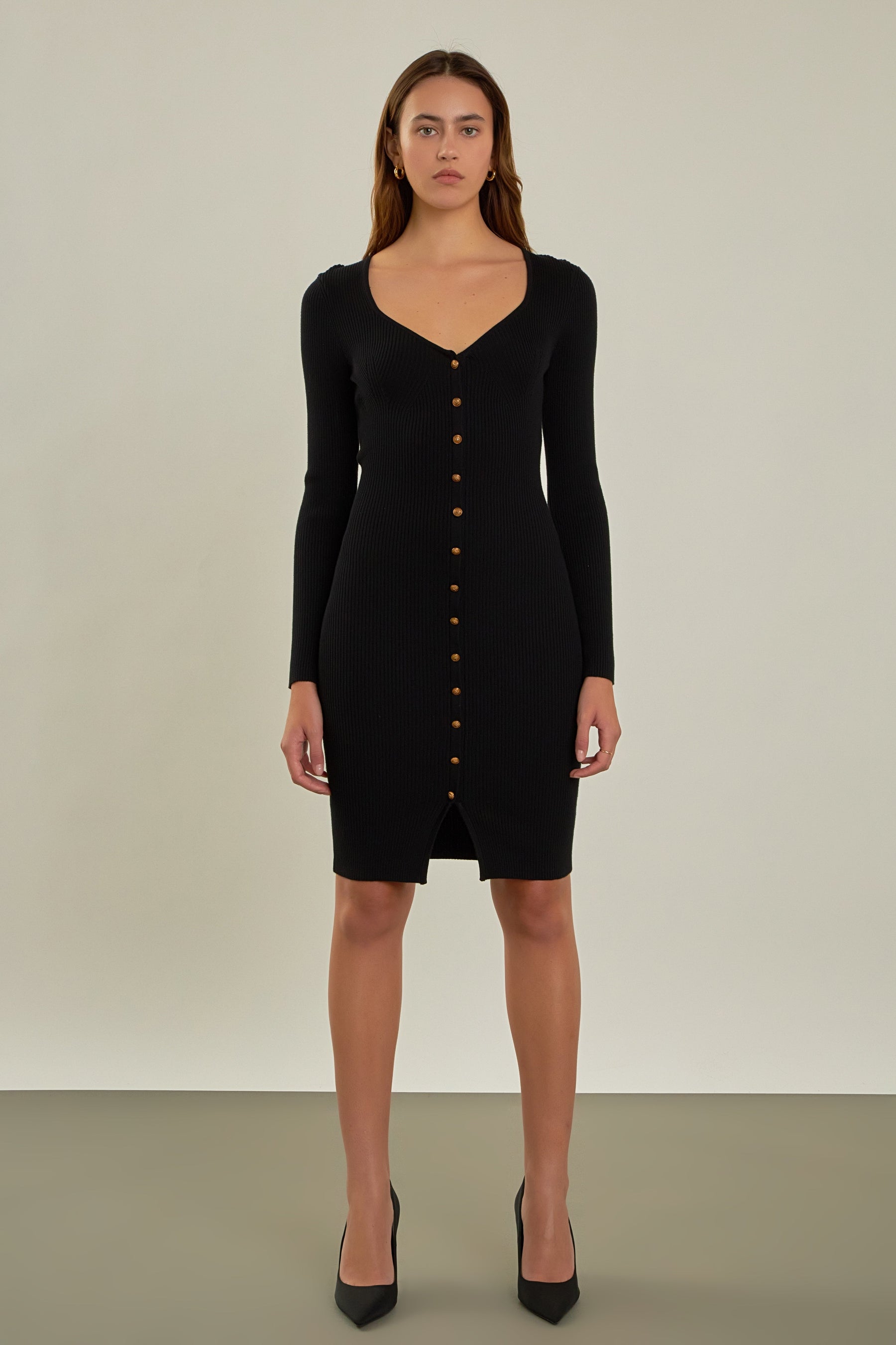ENDLESS ROSE - Long Sleeve Button Down Knit Dress - DRESSES available at Objectrare