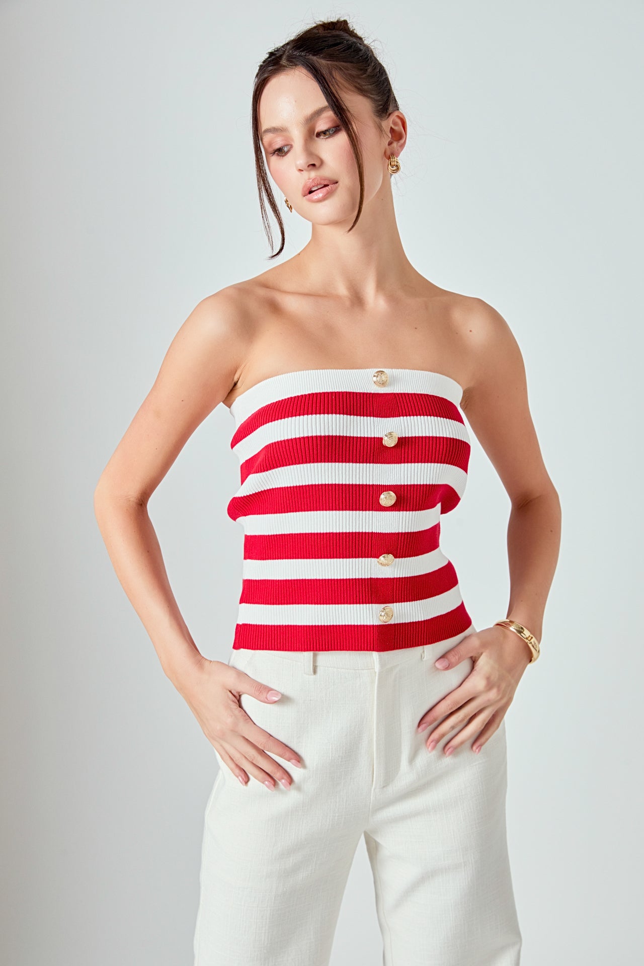 MARSY - Striped Strapless Top - TOPS available at Objectrare
