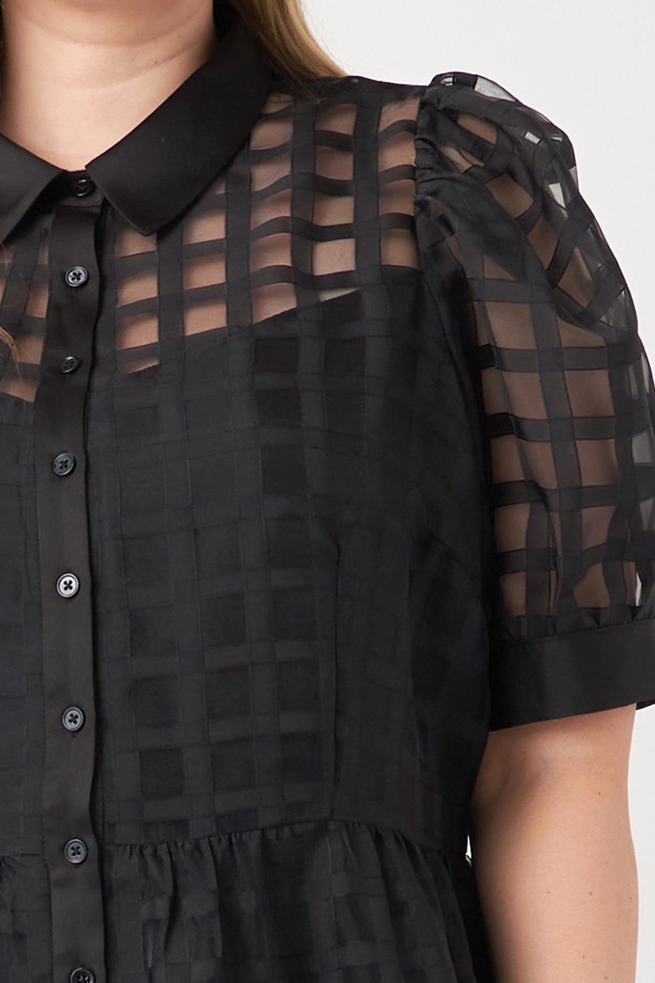 ENGLISH FACTORY - Plus Size Gridded Organza Tiered Maxi Dress - DRESSES available at Objectrare