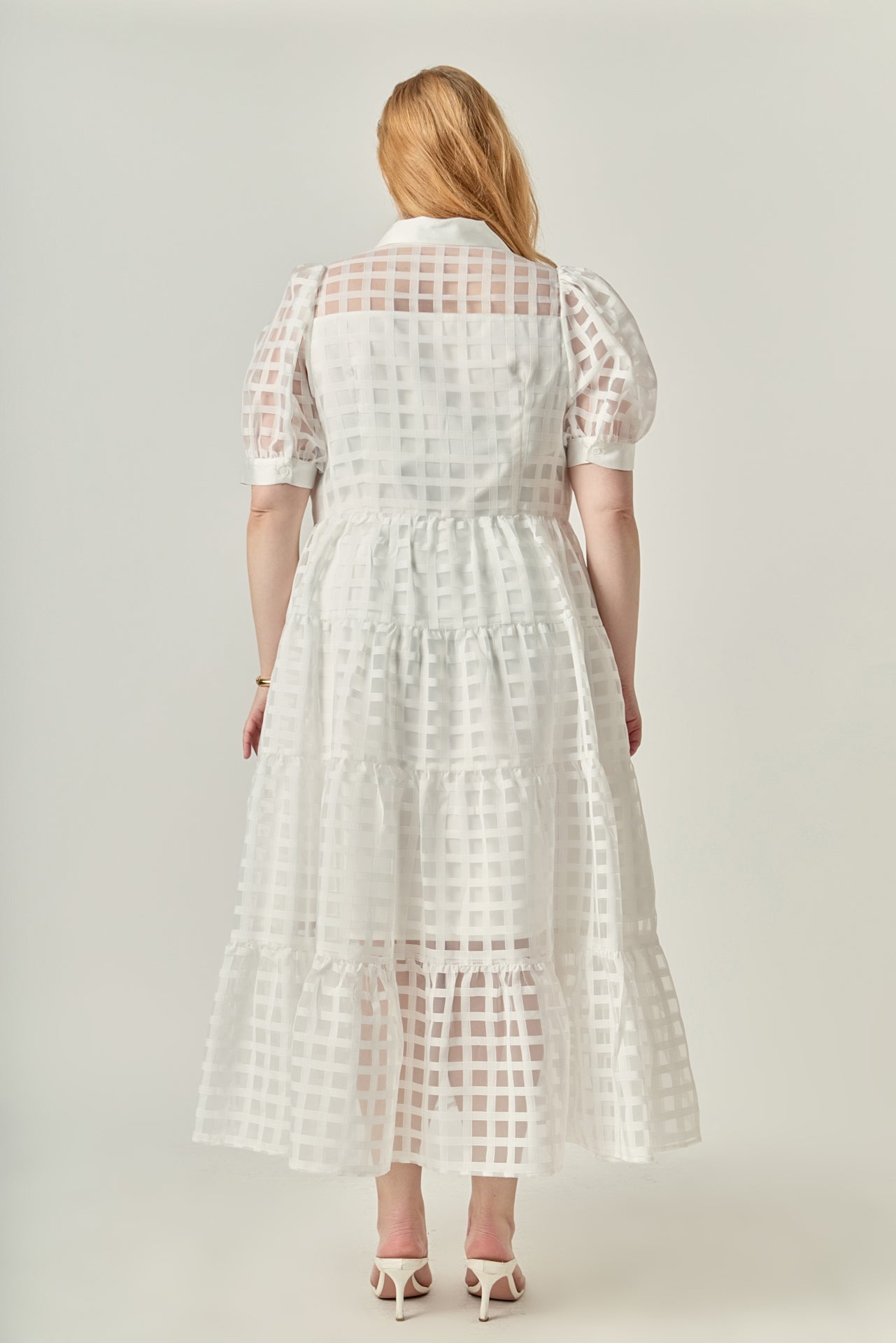 ENGLISH FACTORY - Plus Size Gridded Organza Tiered Maxi Dress - DRESSES available at Objectrare