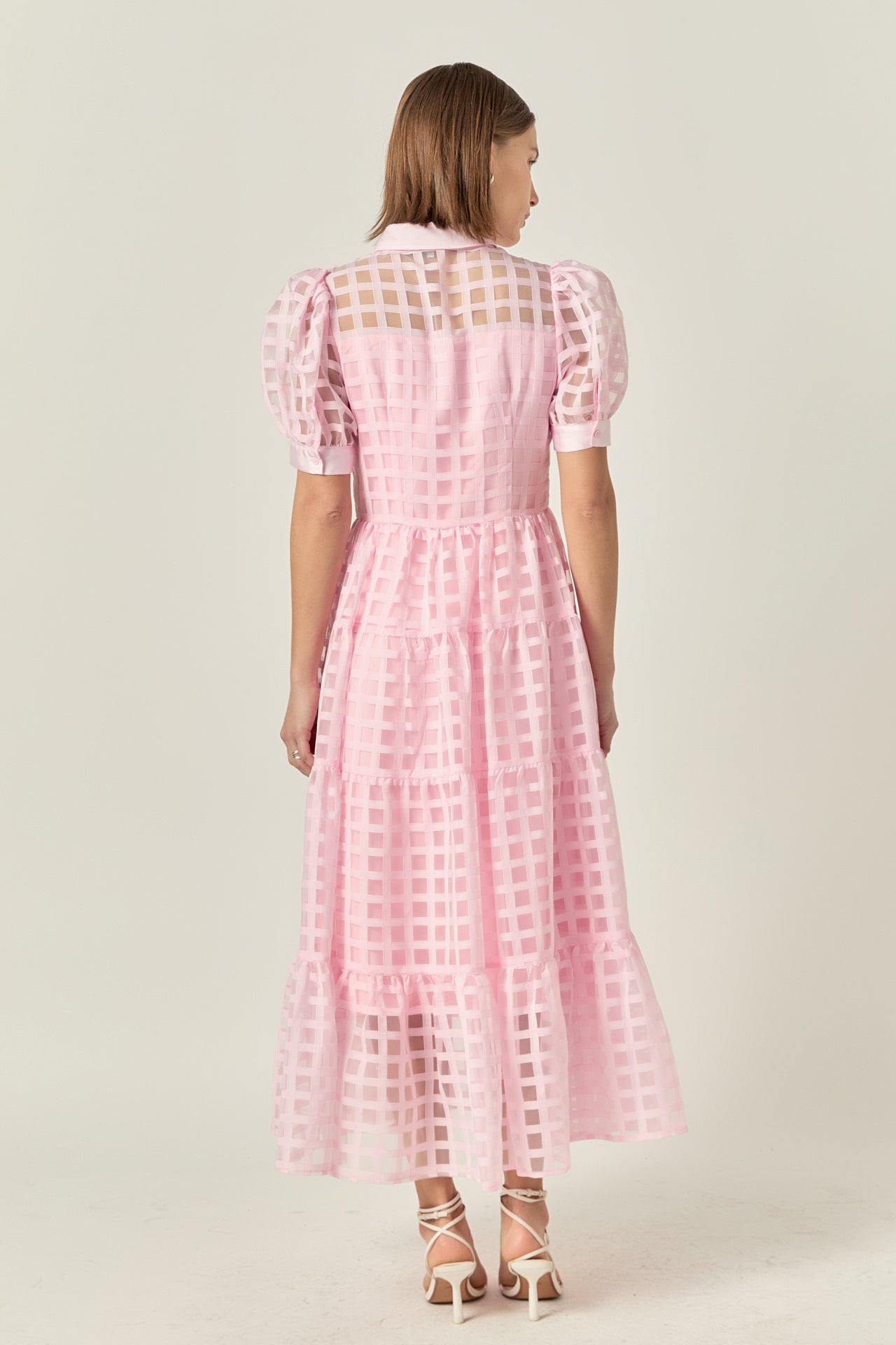 Gridded Organza Tiered Maxi Dress
