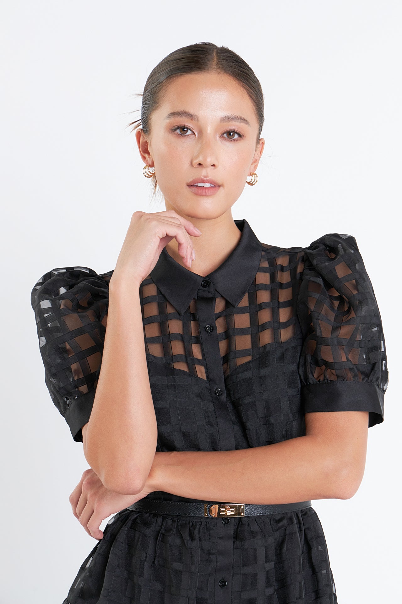 Gridded Organza Tiered Maxi Dress