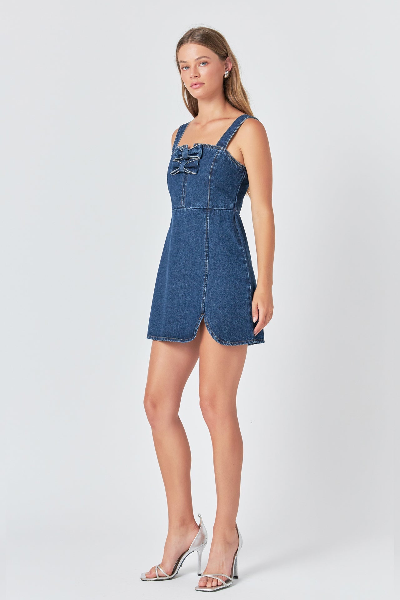ENDLESS ROSE - Bow Trim Denim Mini Dress - DRESSES available at Objectrare