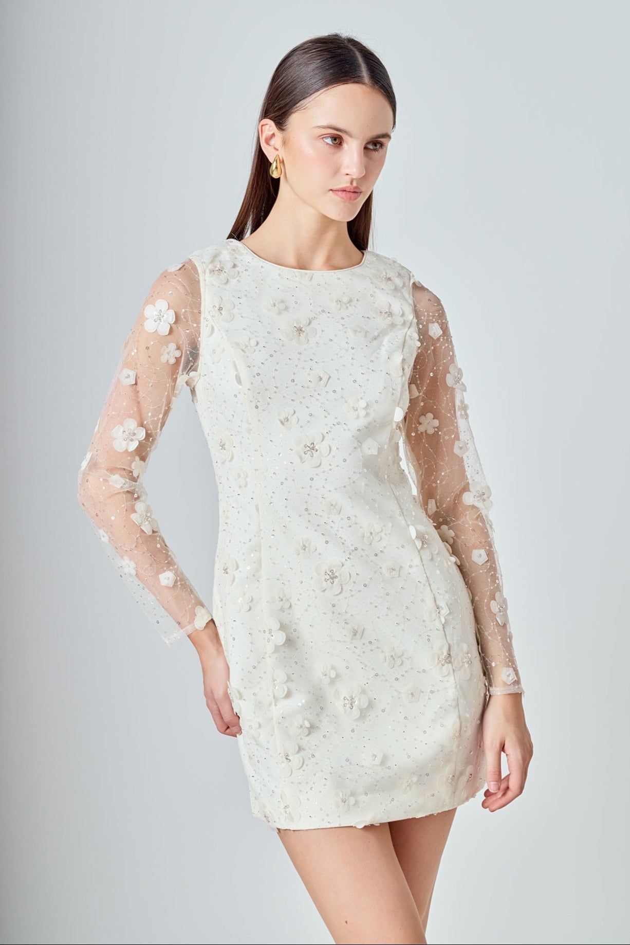 ENDLESS ROSE - Beaded Overlay Floral Mini Dress - DRESSES available at Objectrare