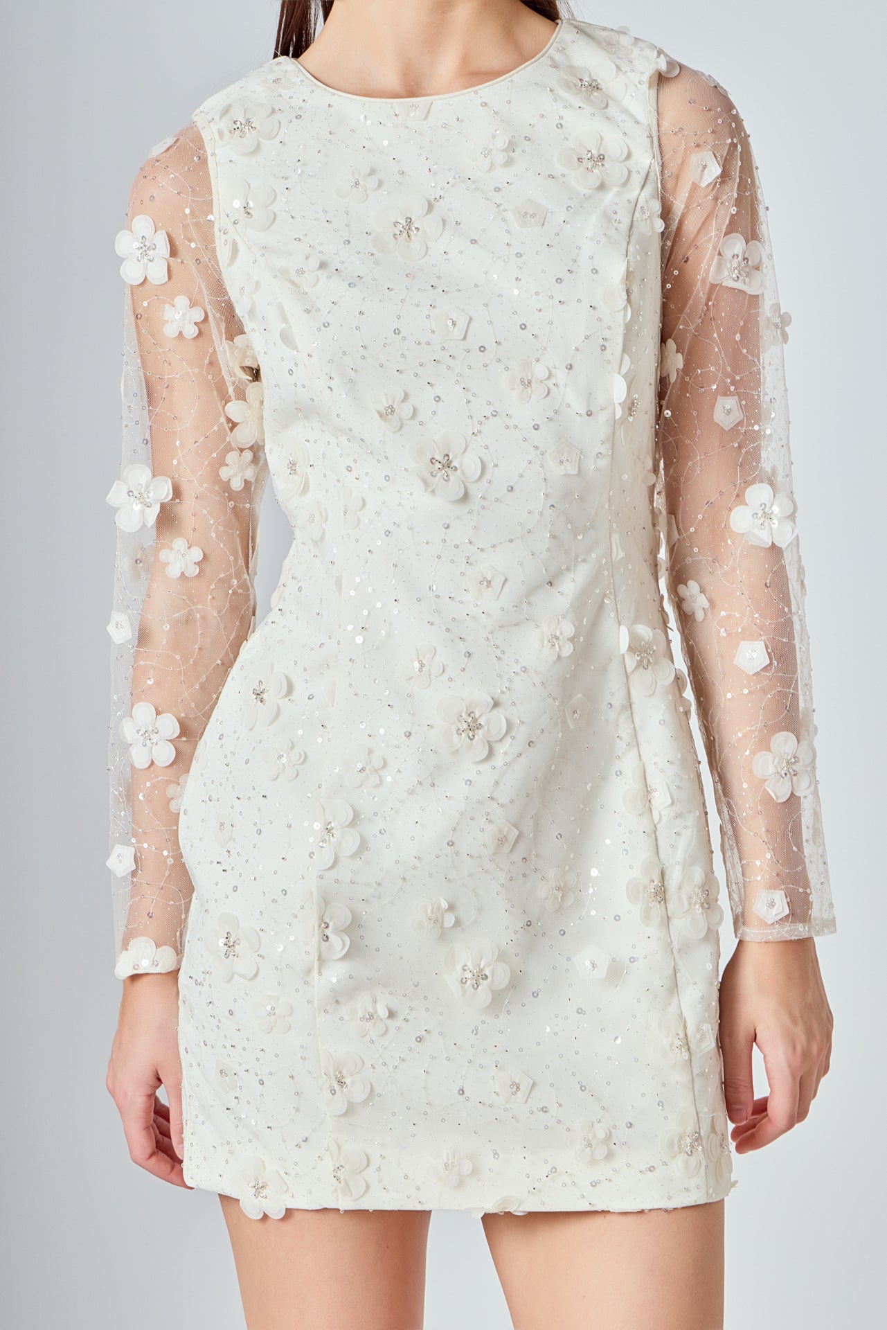 ENDLESS ROSE - Beaded Overlay Floral Mini Dress - DRESSES available at Objectrare