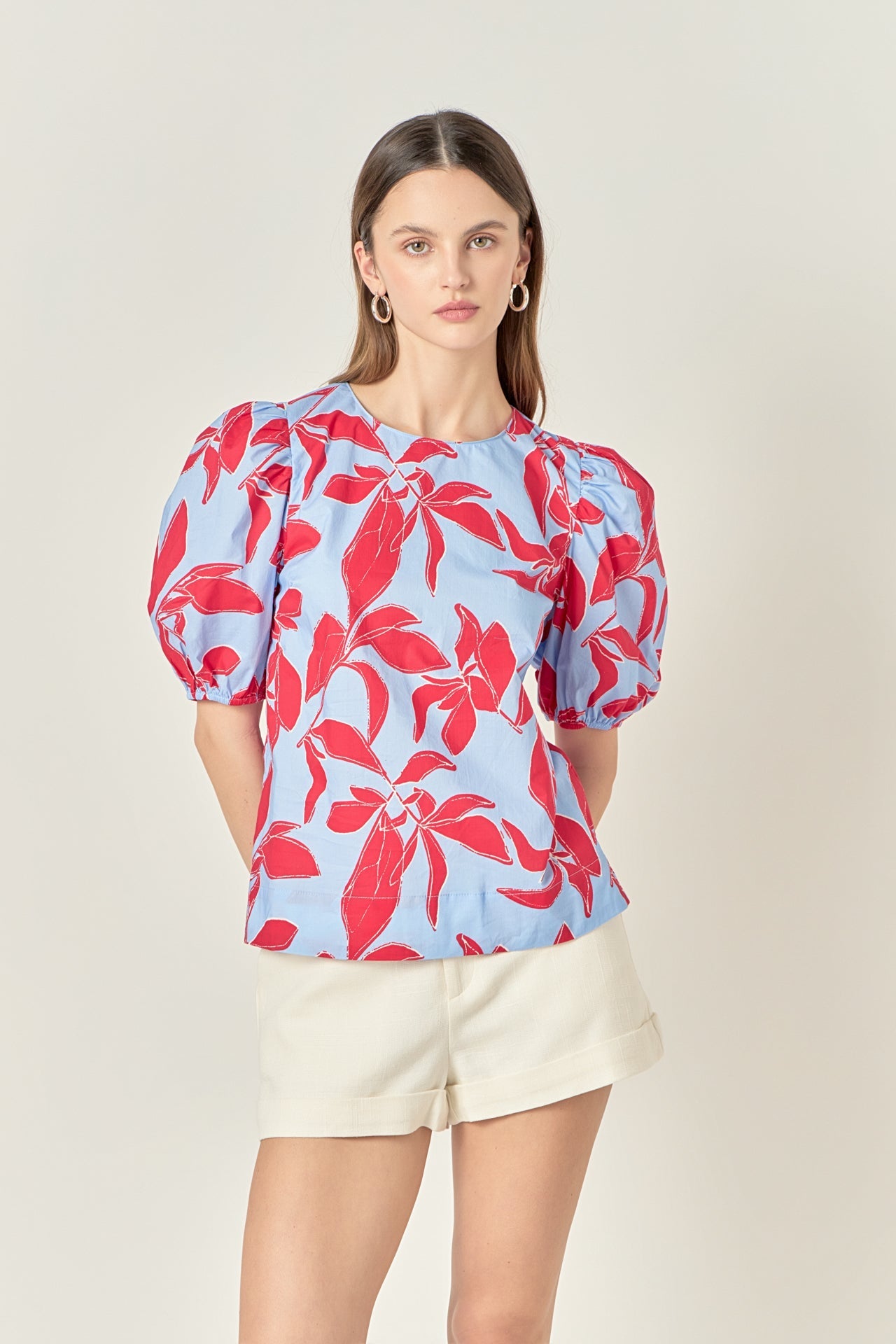 ENGLISH FACTORY - Floral Print Puff Short Sleeve Top - TOPS available at Objectrare