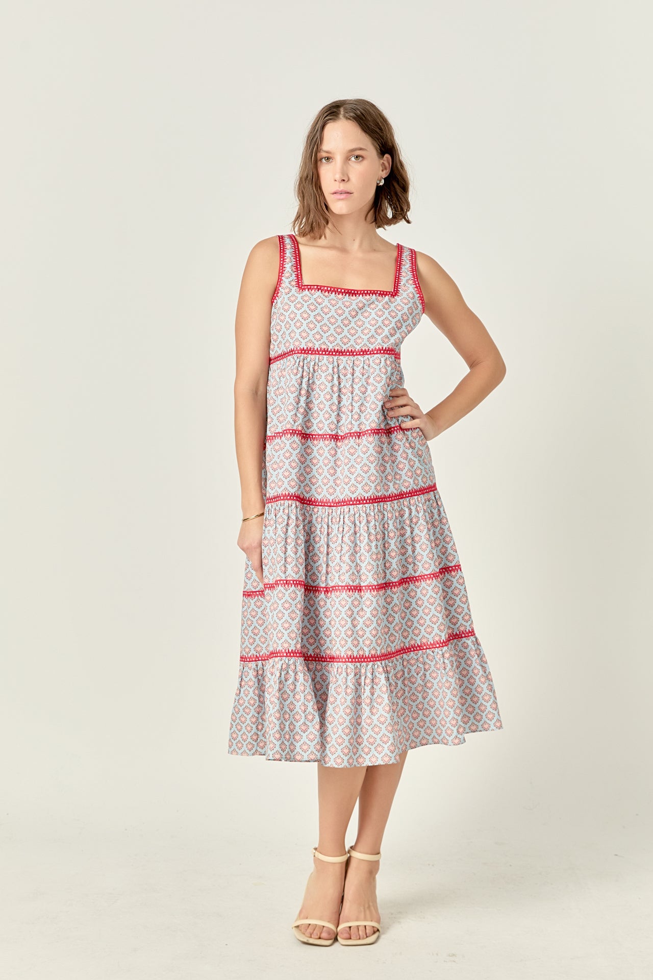 Embroidered Print Midi Dress