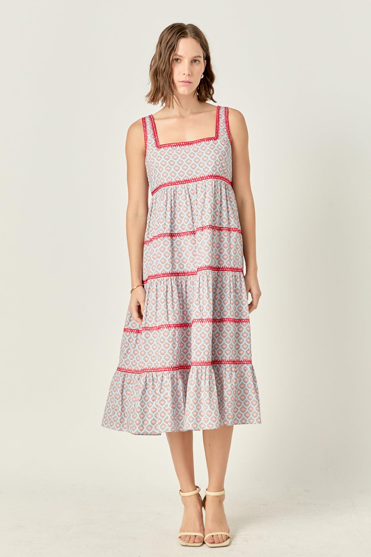 Embroidered Print Midi Dress
