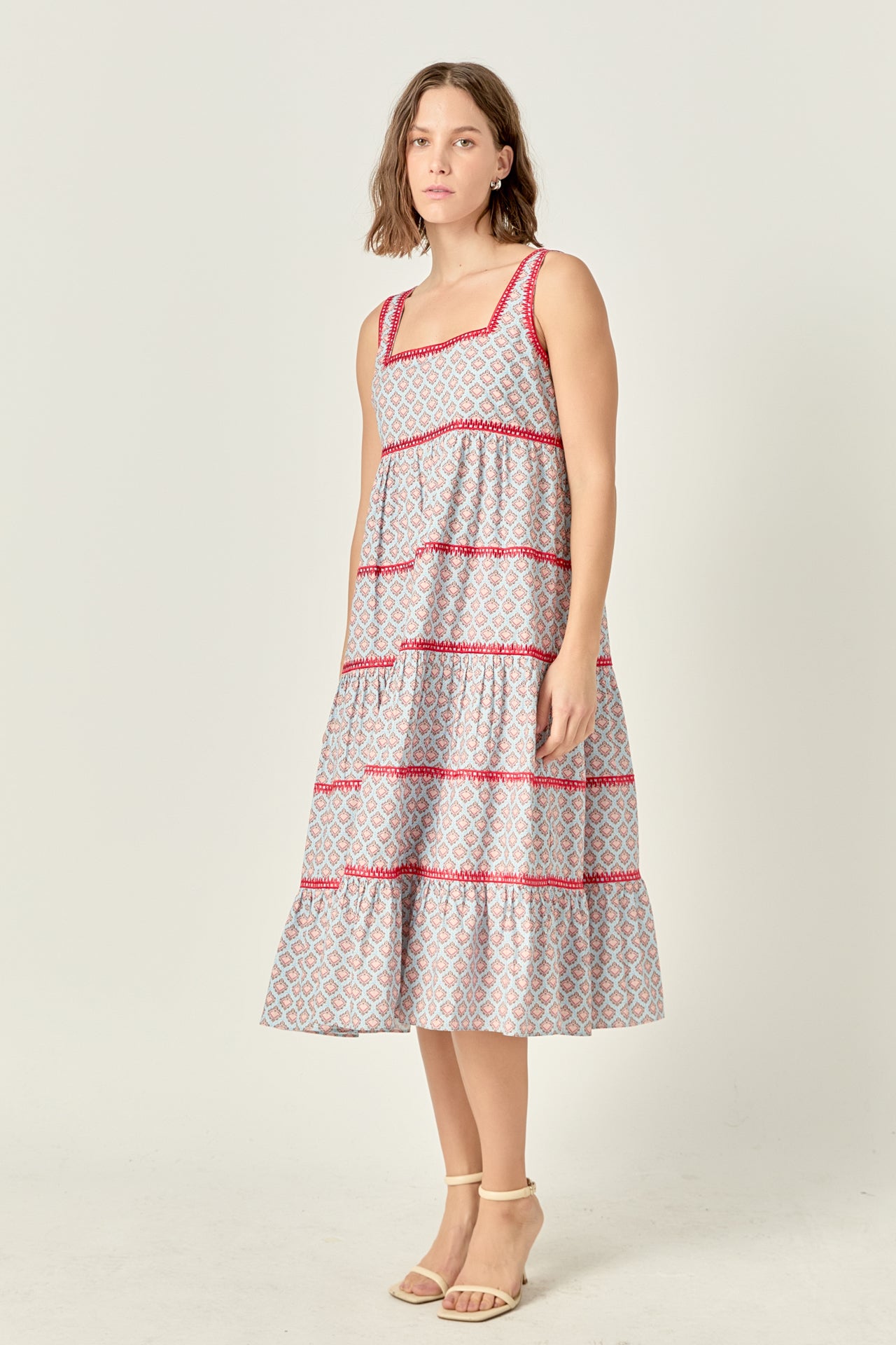 Embroidered Print Midi Dress