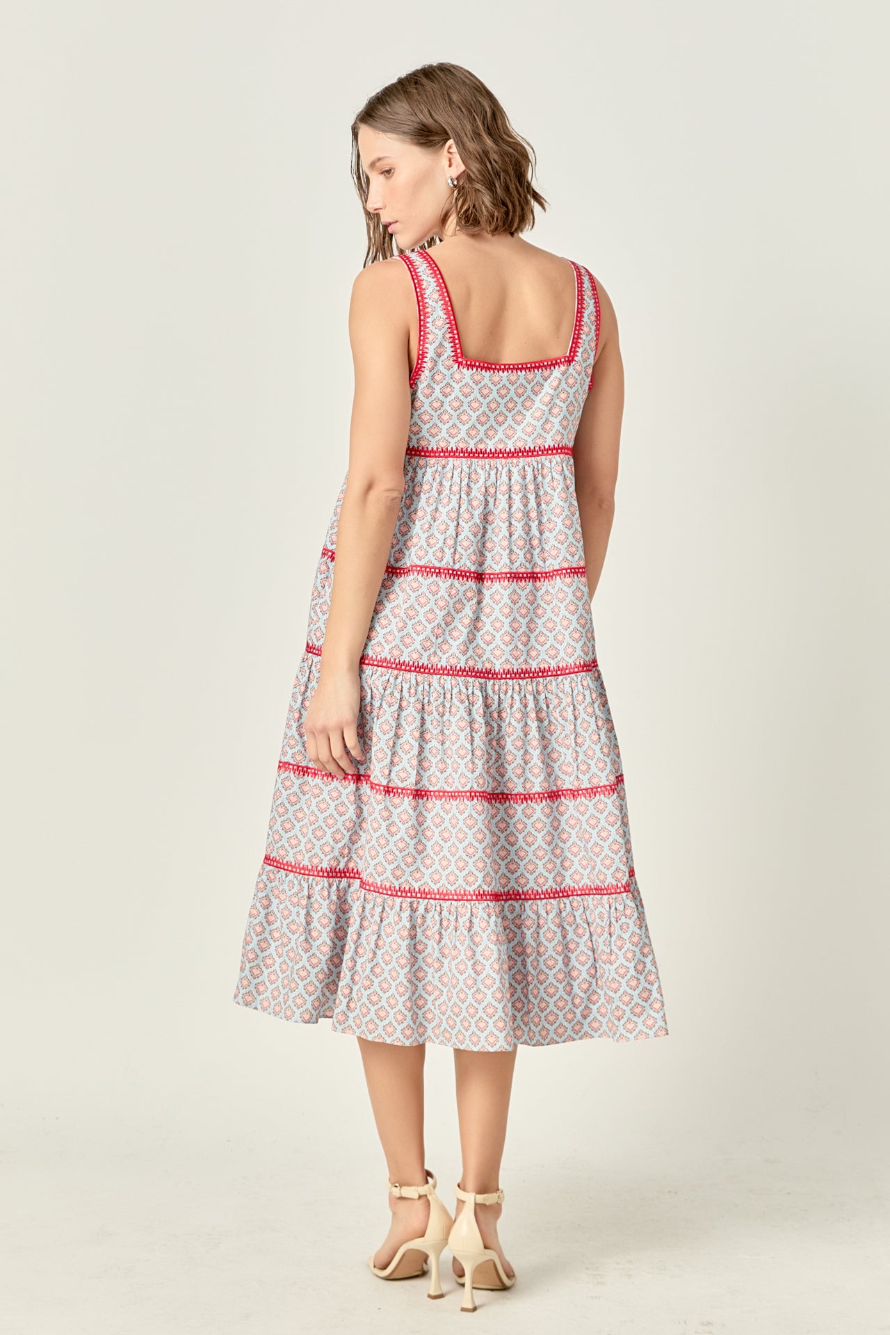Embroidered Print Midi Dress
