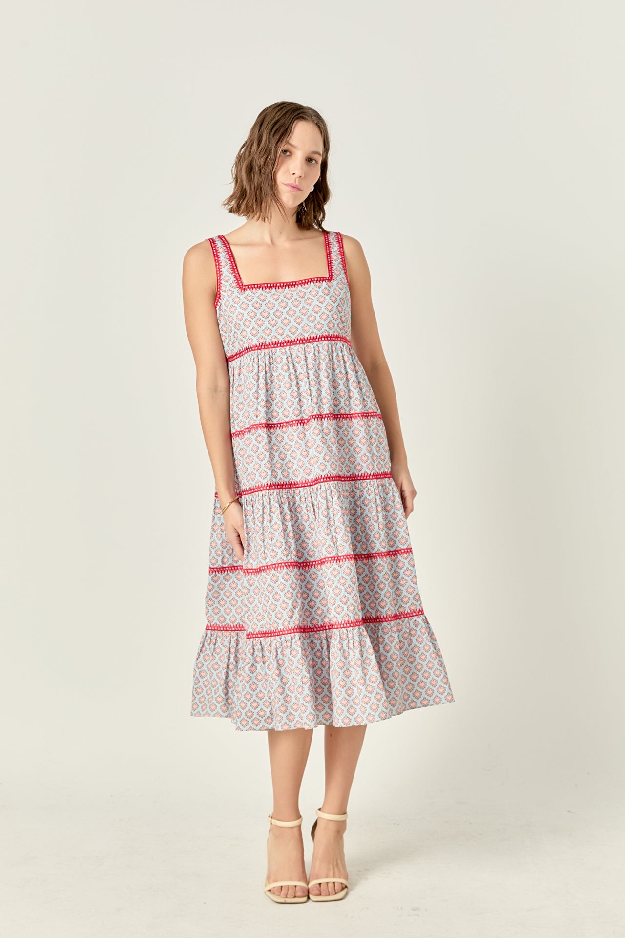 Embroidered Print Midi Dress