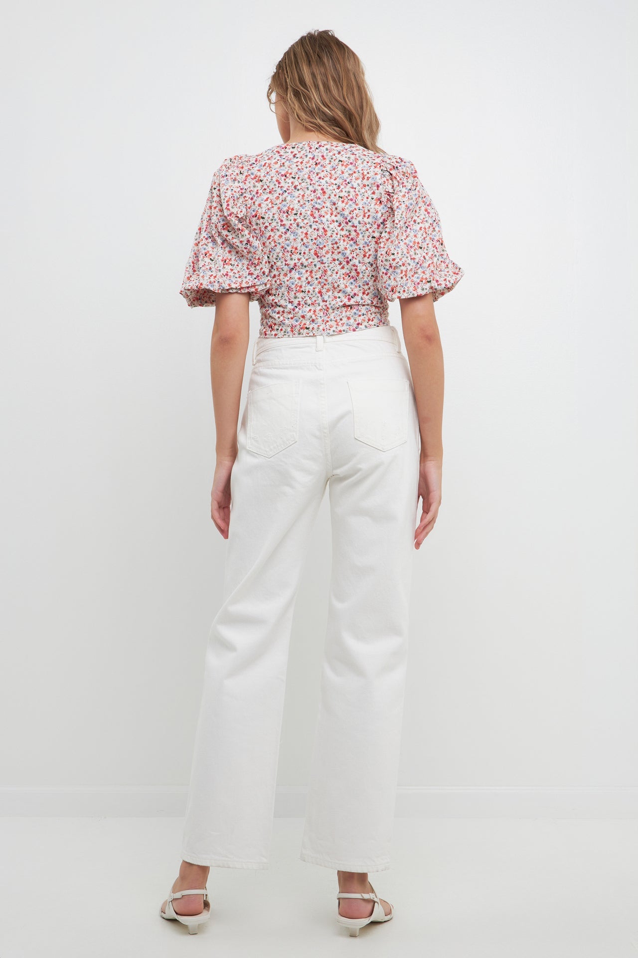 FREE THE ROSES - Embroidered Floral Mixed Puff Sleeve Top - TOPS available at Objectrare