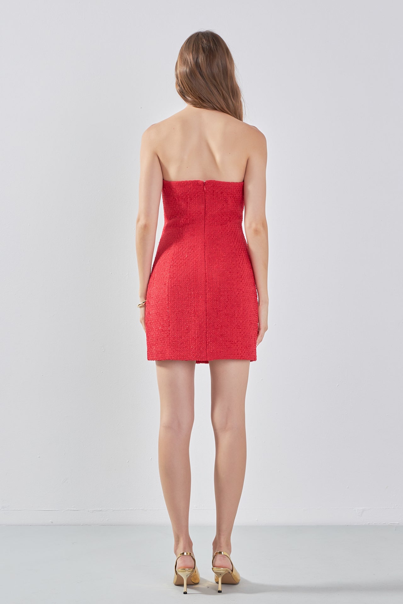 ENDLESS ROSE - Tweed Strapless Mini Dress - DRESSES available at Objectrare