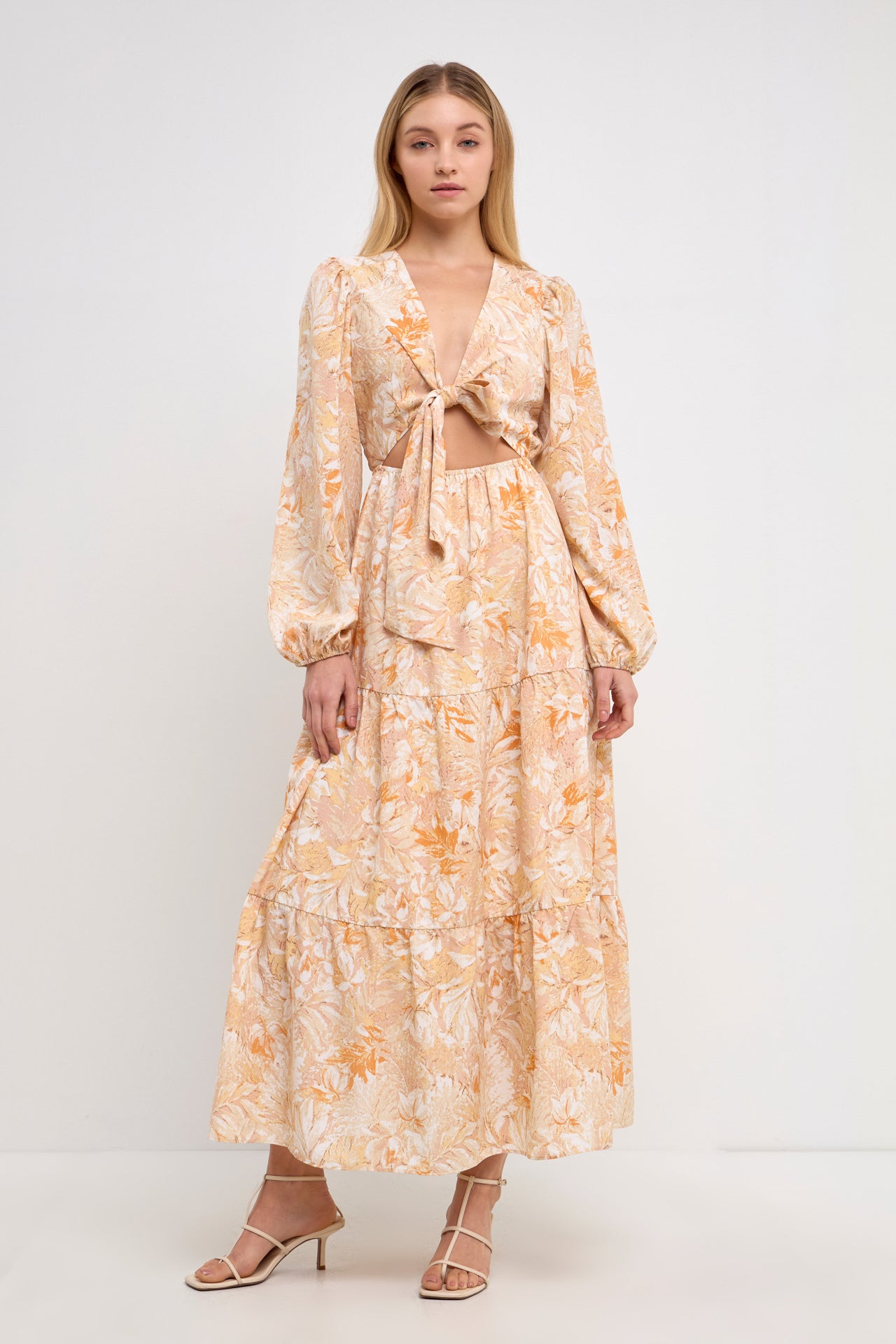 Free the Roses Front Tie Cut Out Maxi Dress - Yellow
