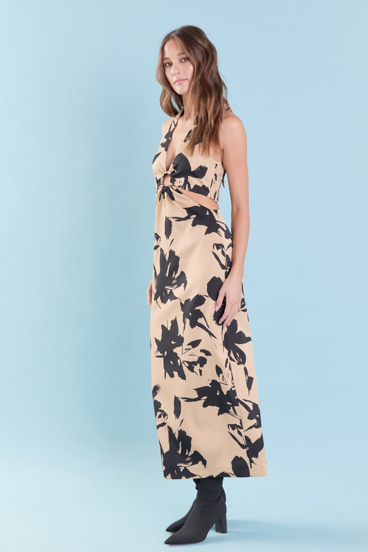 ENDLESS ROSE - Halter Ring Printed Maxi Dress - DRESSES available at Objectrare