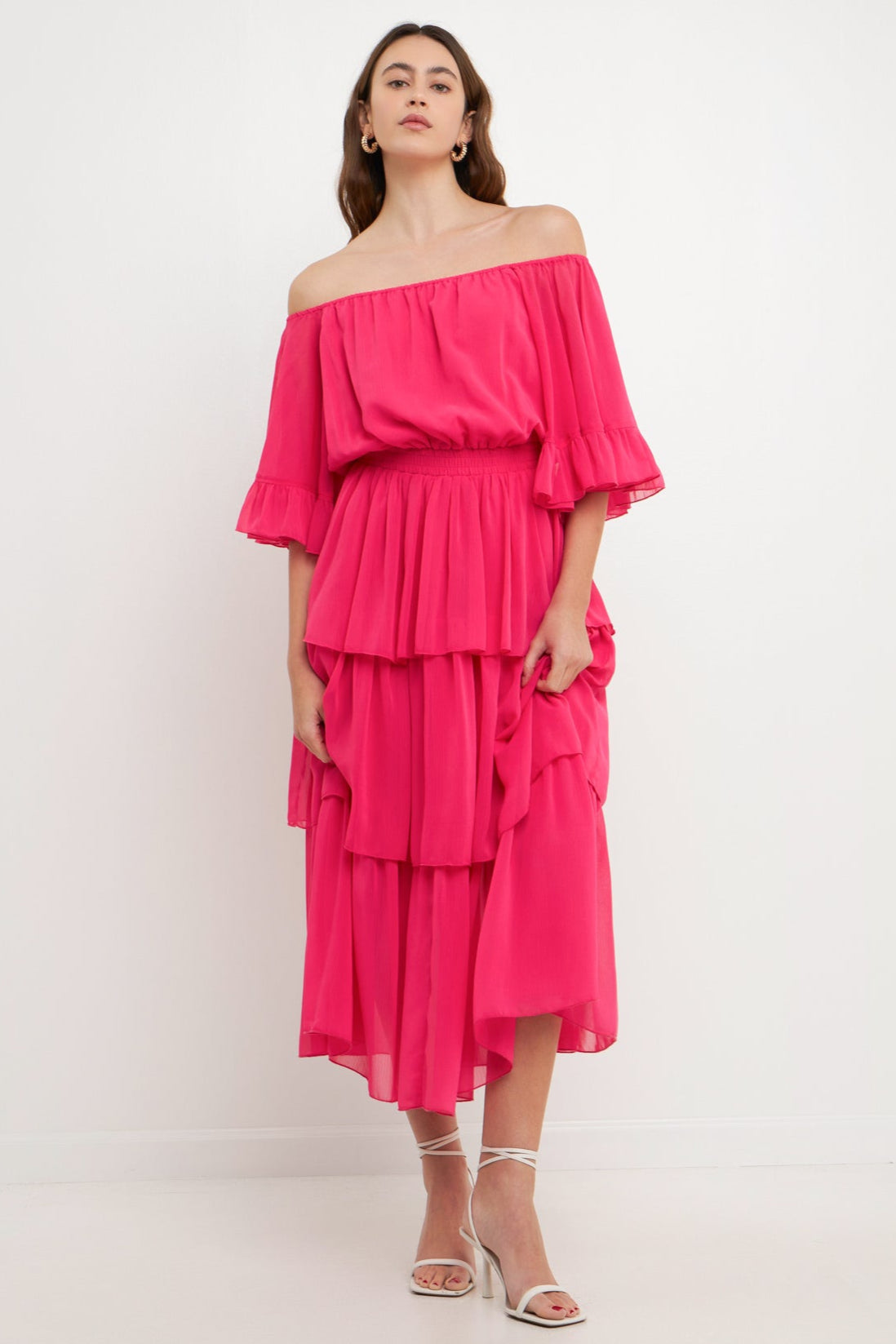 ENDLESS ROSE - Off-The-Shoulder Tiered Maxi Dress - DRESSES available at Objectrare