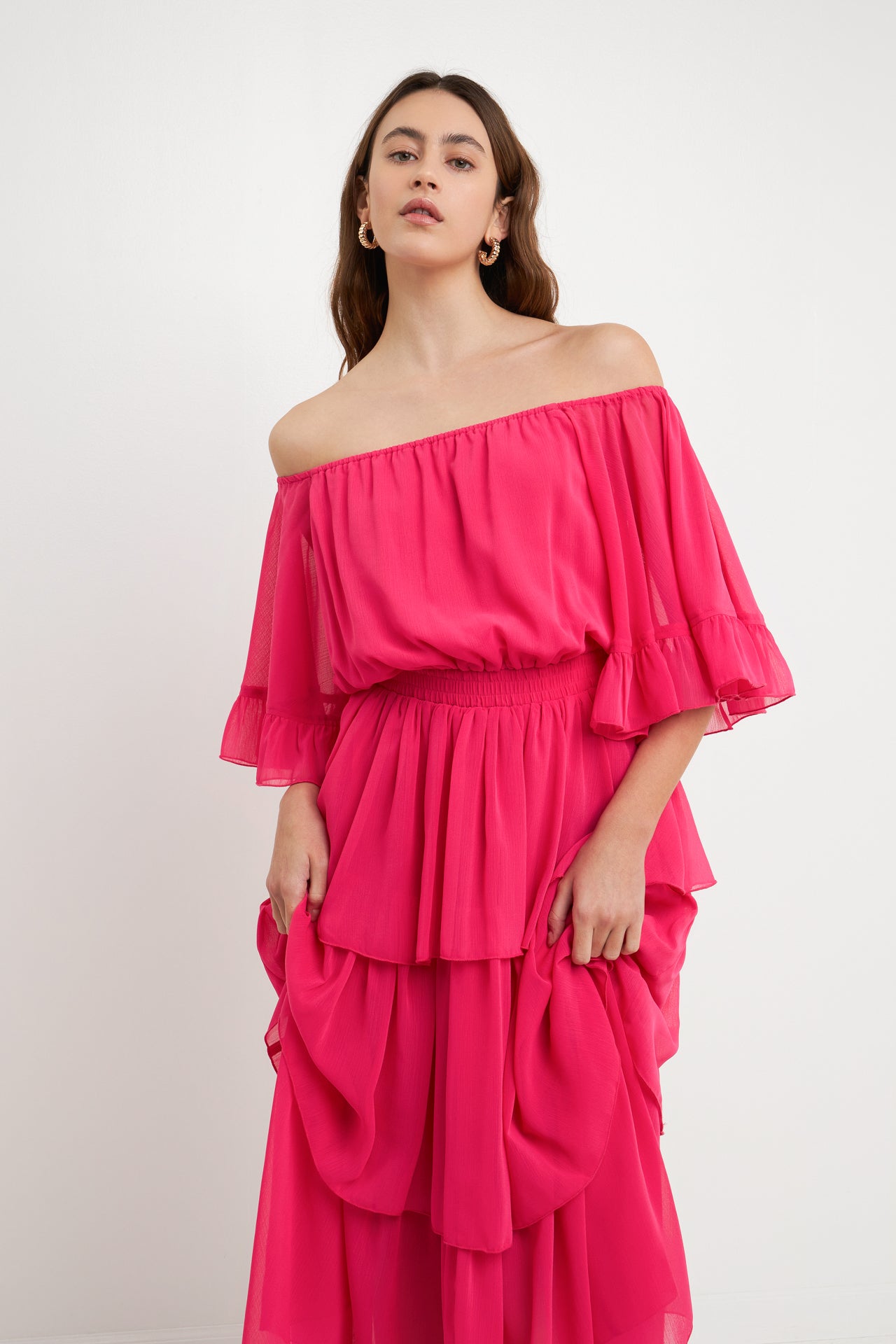 ENDLESS ROSE - Off-The-Shoulder Tiered Maxi Dress - DRESSES available at Objectrare