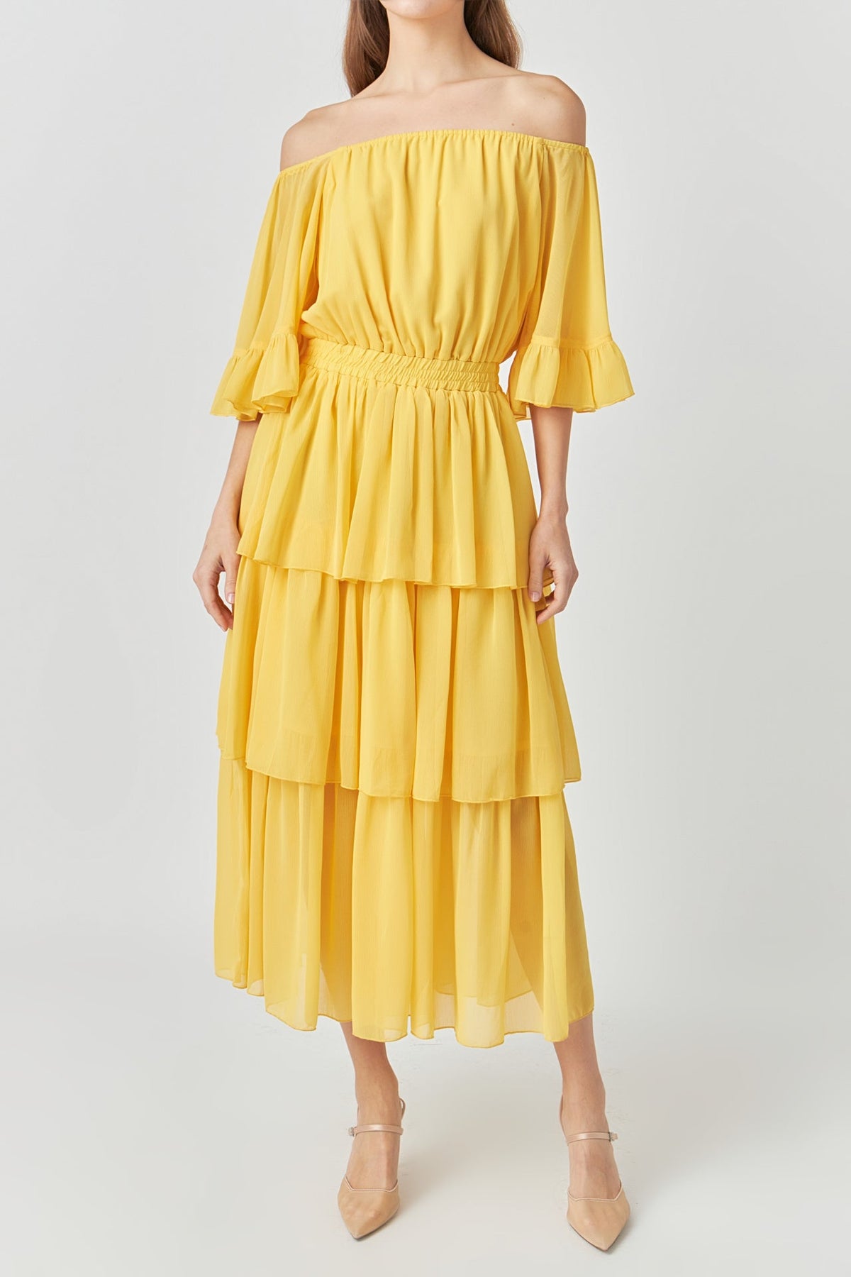 ENDLESS ROSE - Off-The-Shoulder Tiered Maxi Dress - DRESSES available at Objectrare