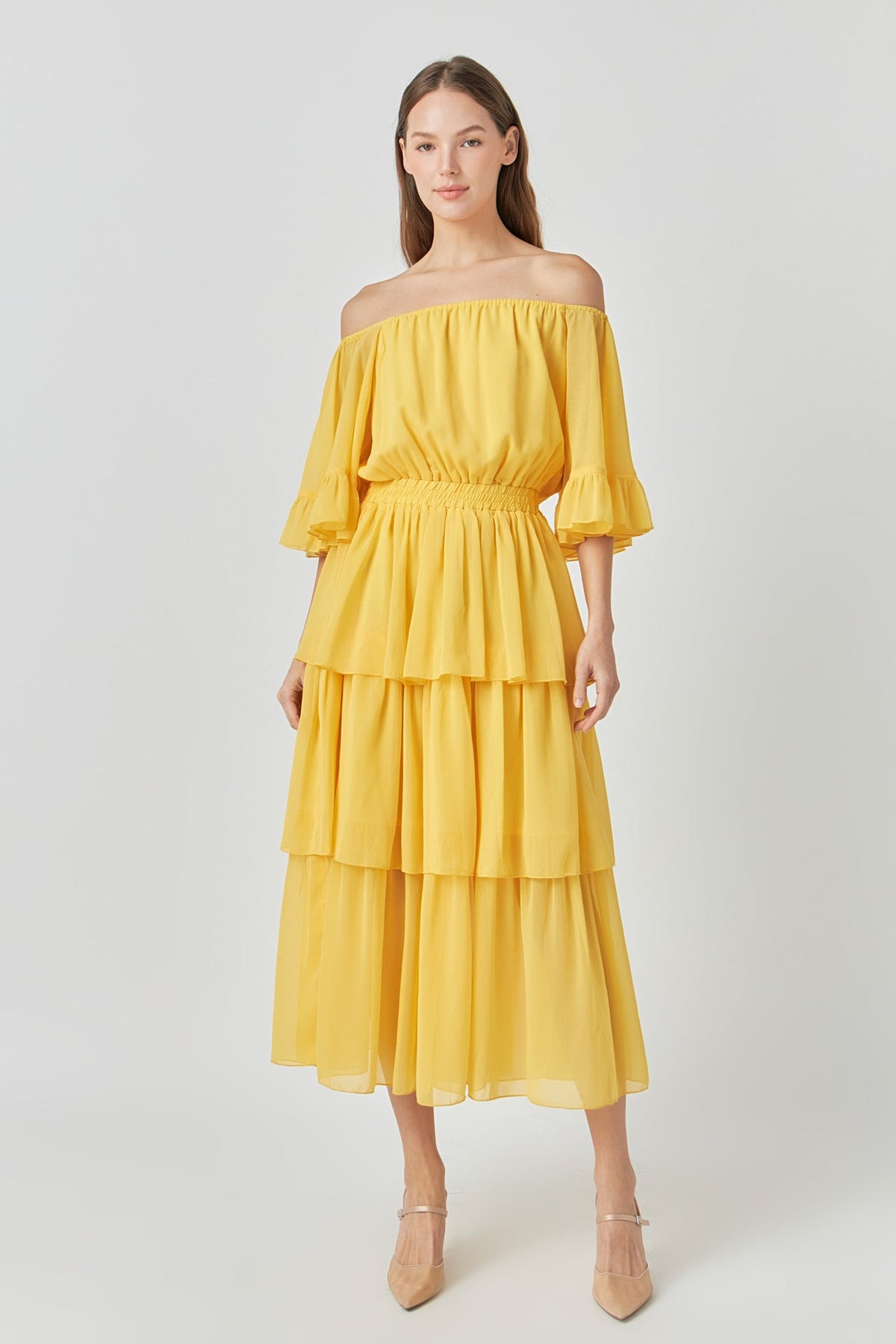 ENDLESS ROSE - Off-The-Shoulder Tiered Maxi Dress - DRESSES available at Objectrare