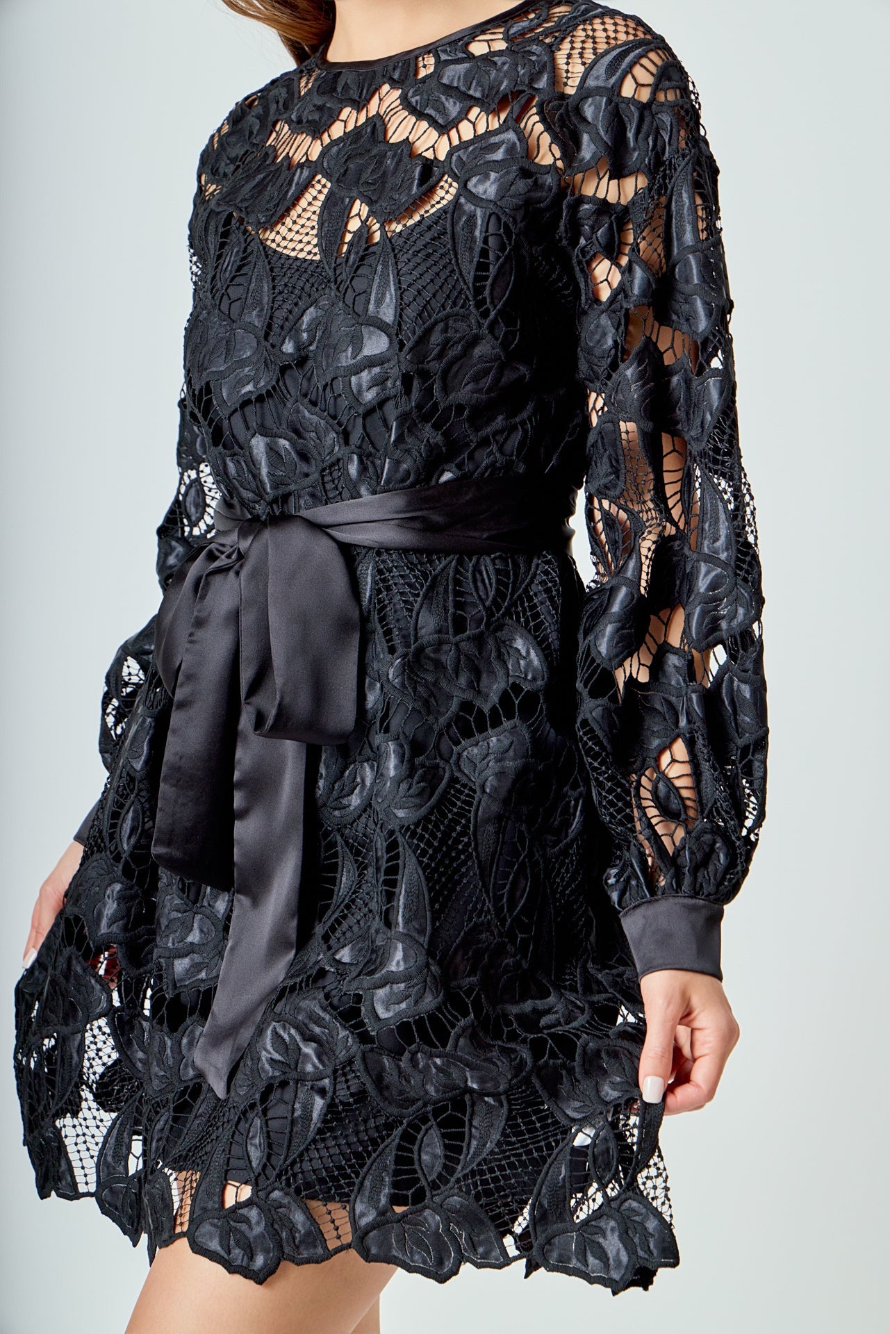 ENDLESS ROSE - Lace Long Sleeve Mini Dress - DRESSES available at Objectrare