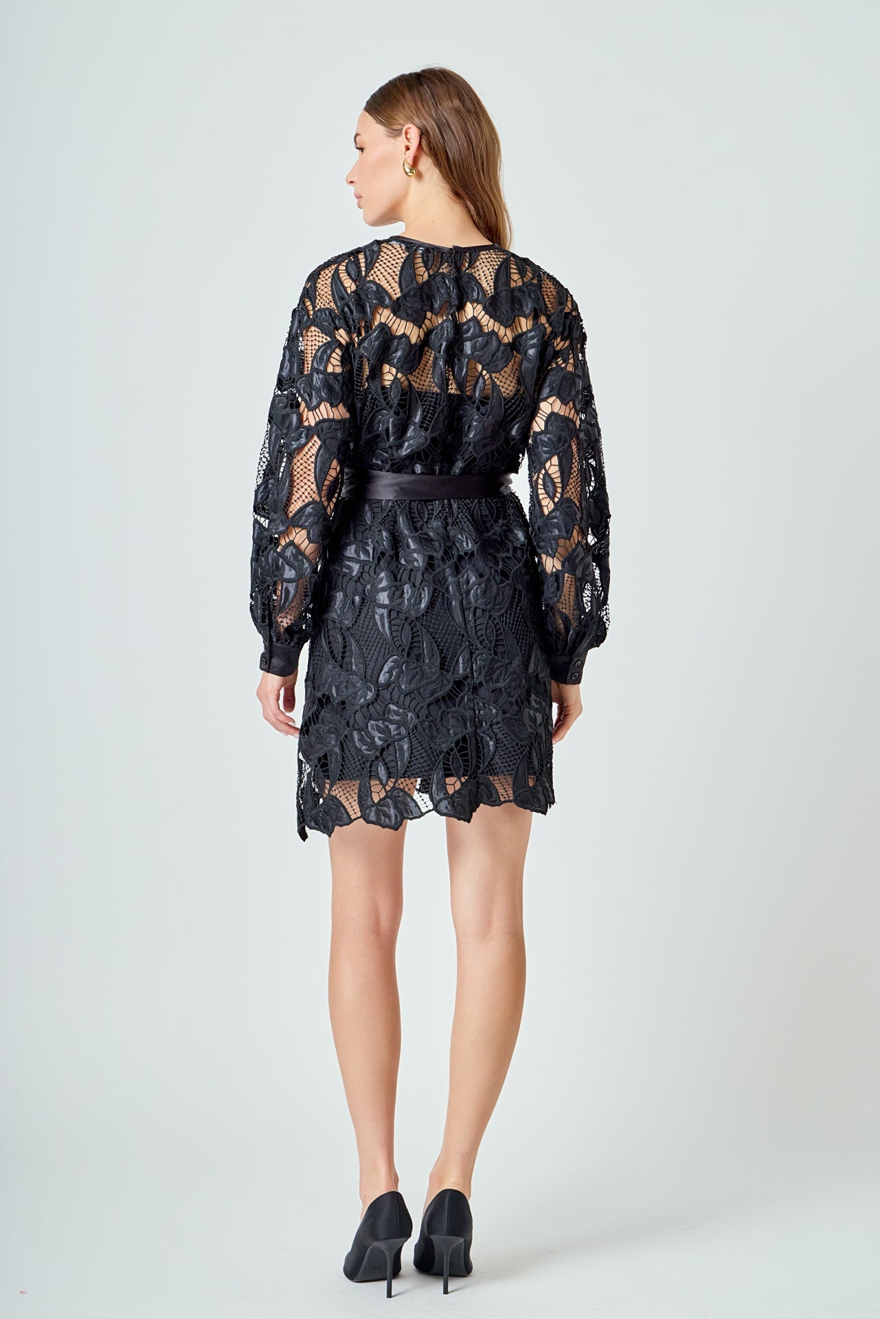 ENDLESS ROSE - Lace Long Sleeve Mini Dress - DRESSES available at Objectrare