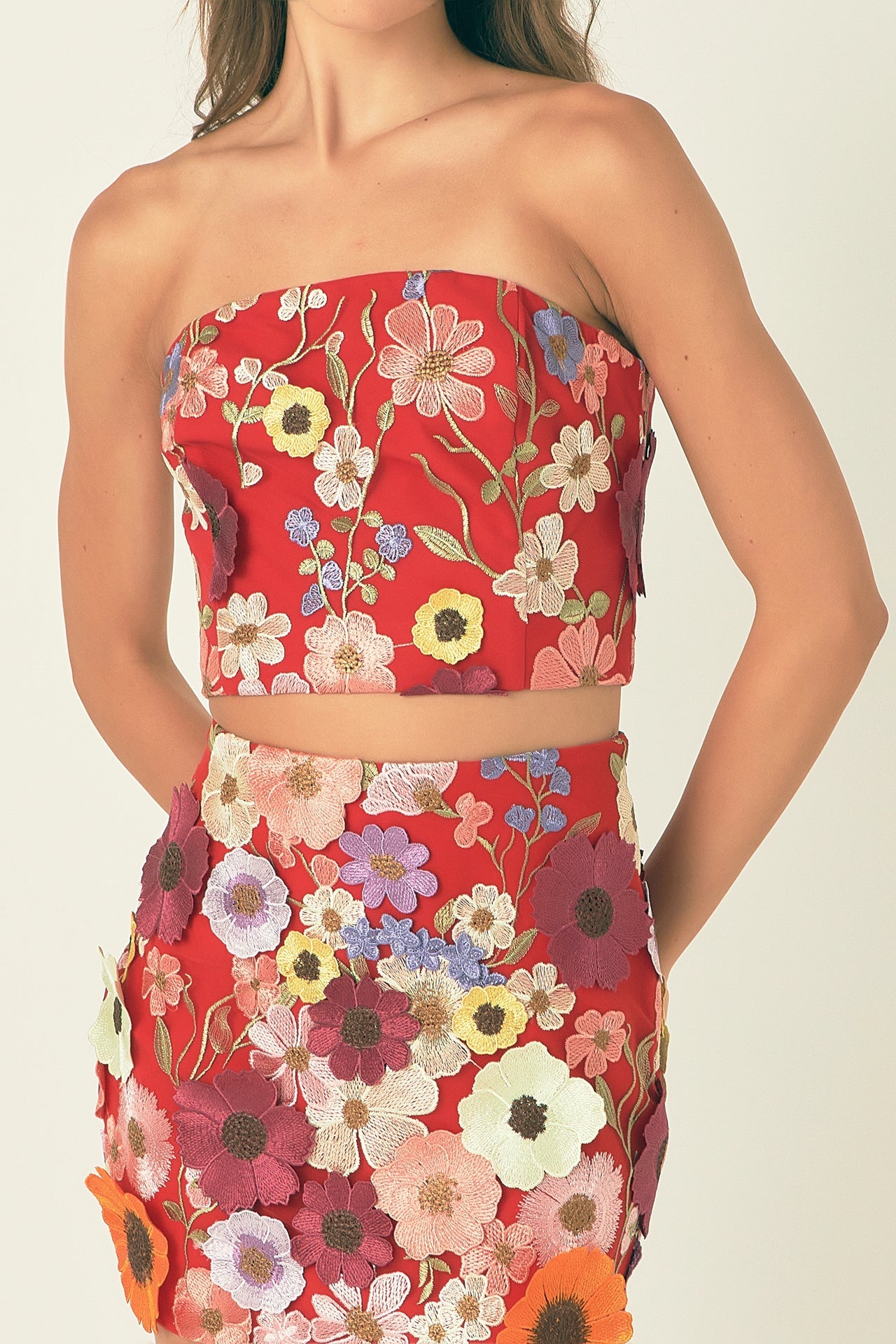 ENDLESS ROSE - Floral Embroidered Strapless Top - TOPS available at Objectrare