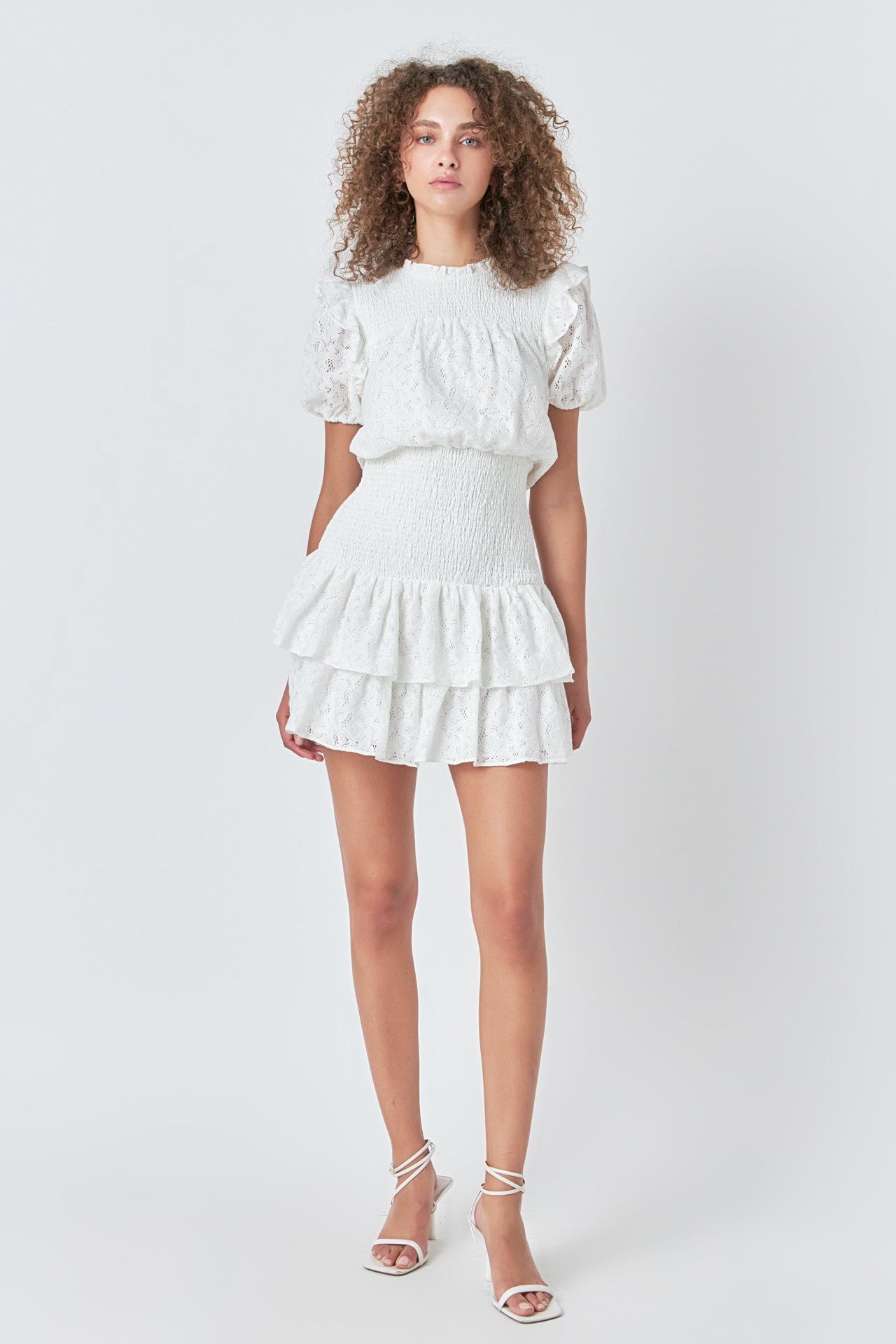 Endless Rose Smocked Lace Mini Dress - White