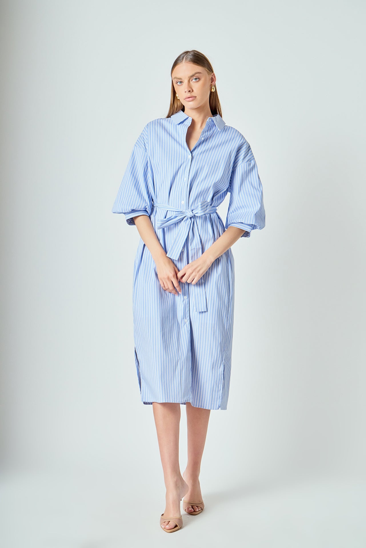 LA'VEN - Striped Collared Midi Dress - DRESSES available at Objectrare