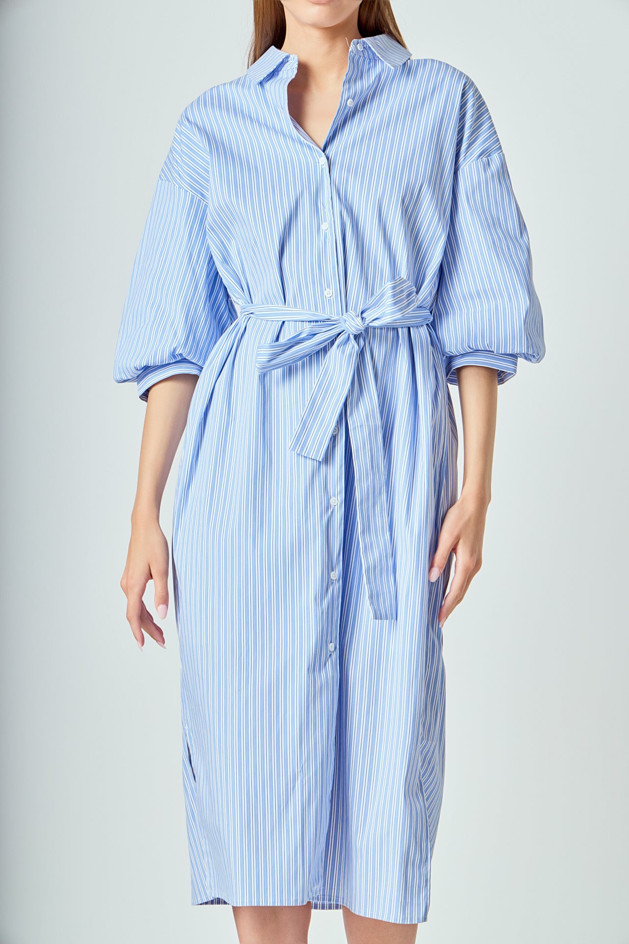 LA'VEN - Striped Collared Midi Dress - DRESSES available at Objectrare